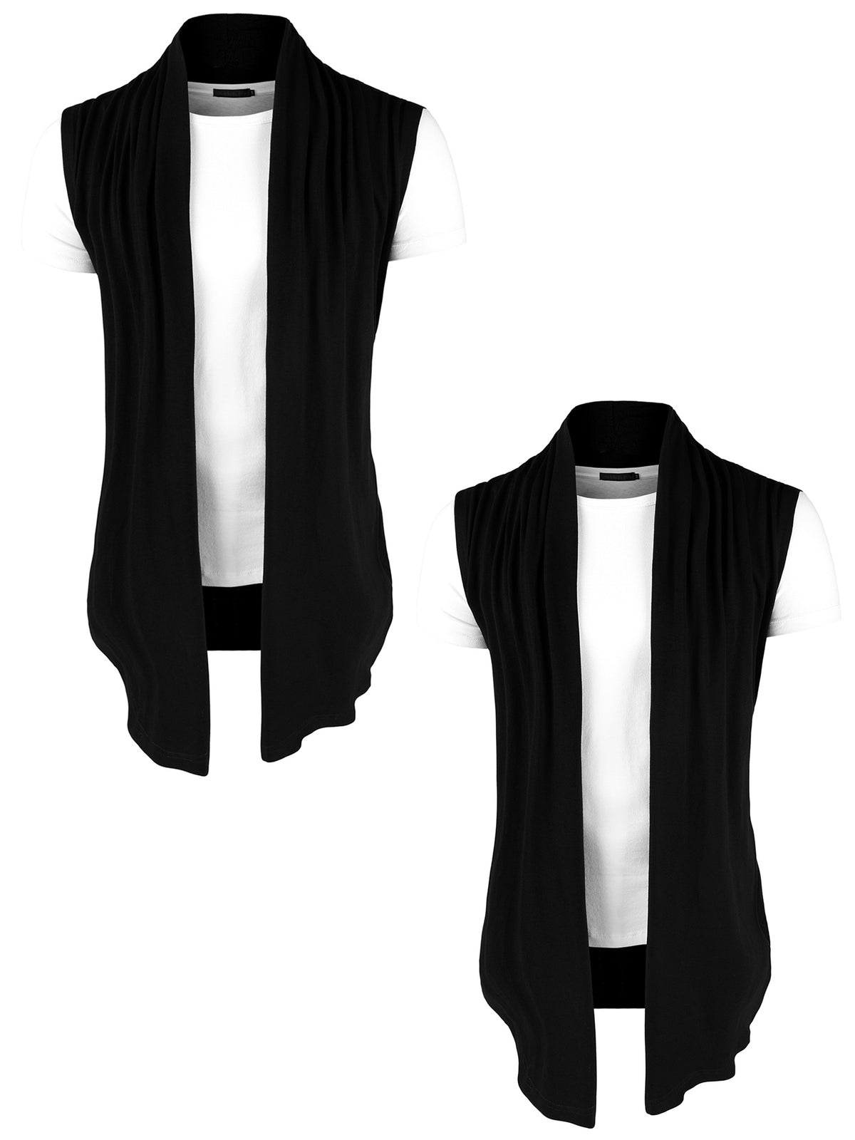 [PACK SALES] Men's 2 Pieces Open Front Asymetric Hem Sleeveless Cardigan Vest