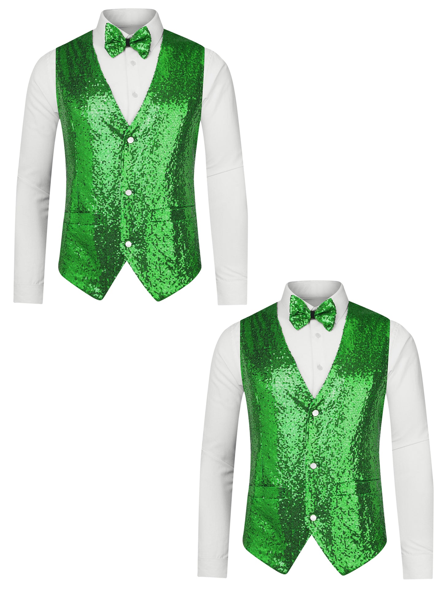 [PACK SALES] Men's 2 Pieces Disco Shiny Sequin Sleeveless Suit Waistcoat Set with Bow Tie