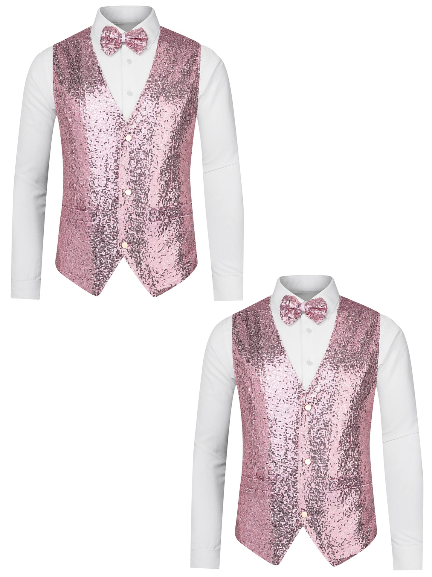 [PACK SALES] Men's 2 Pieces Disco Shiny Sequin Sleeveless Suit Waistcoat Set with Bow Tie