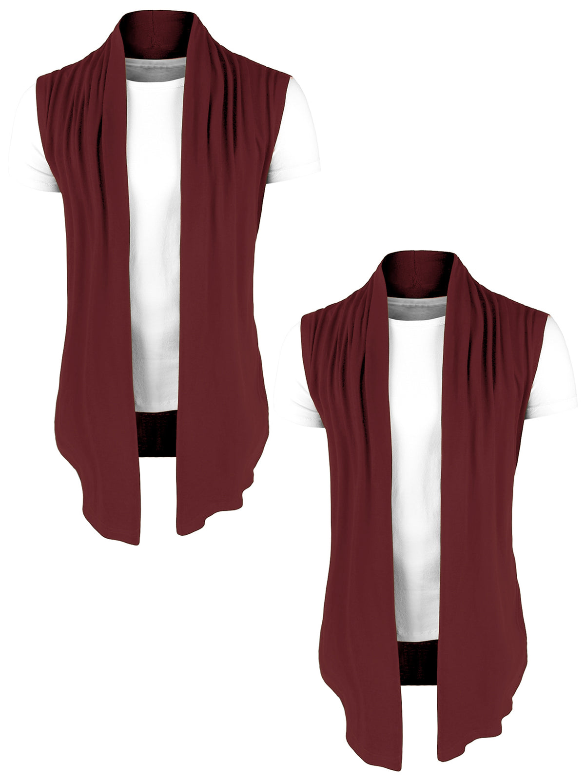 [PACK SALES] Men's 2 Pieces Open Front Asymetric Hem Sleeveless Cardigan Vest