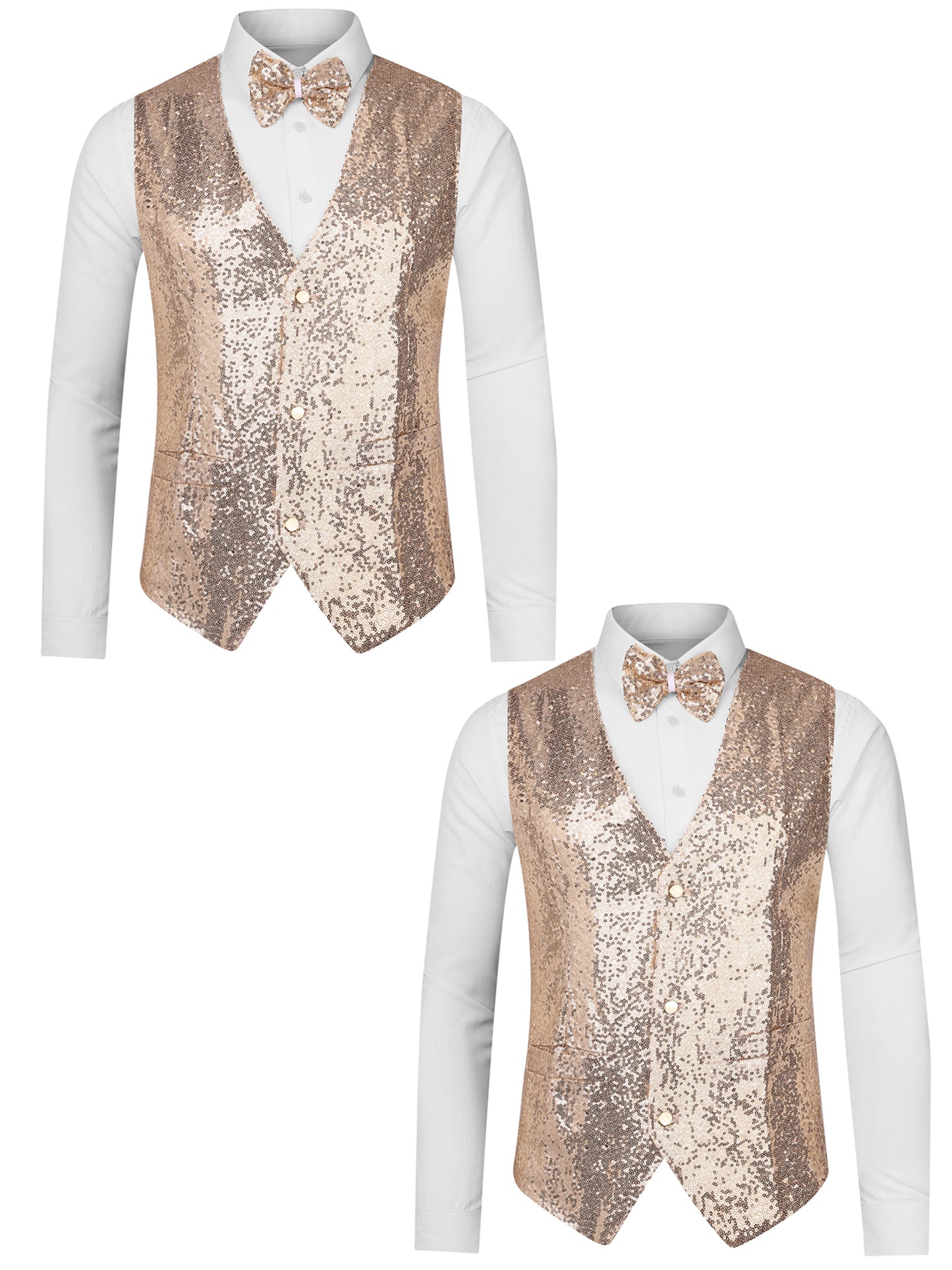 [PACK SALES] Men's 2 Pieces Disco Shiny Sequin Sleeveless Suit Waistcoat Set with Bow Tie