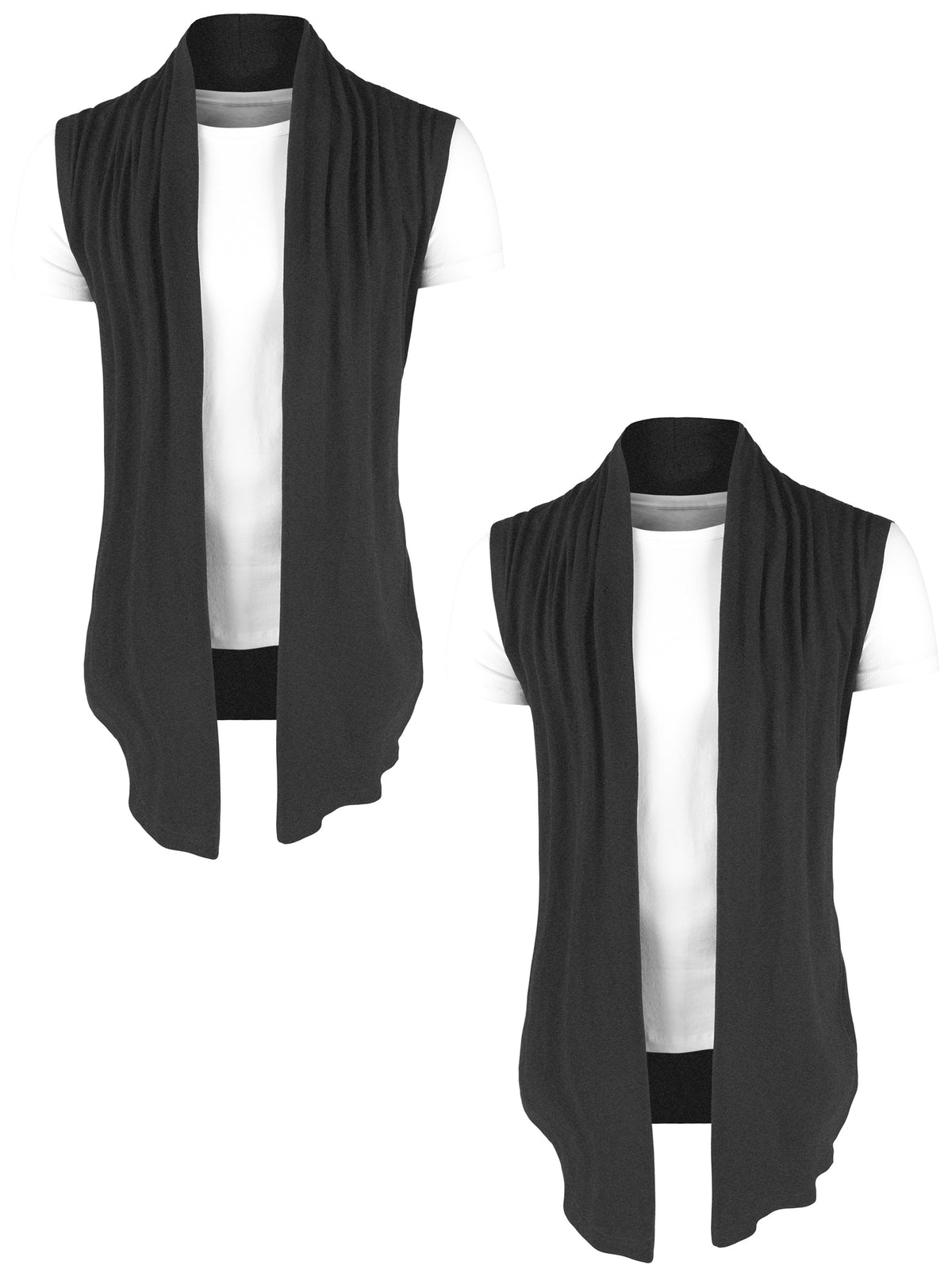 [PACK SALES] Men's 2 Pieces Open Front Asymetric Hem Sleeveless Cardigan Vest