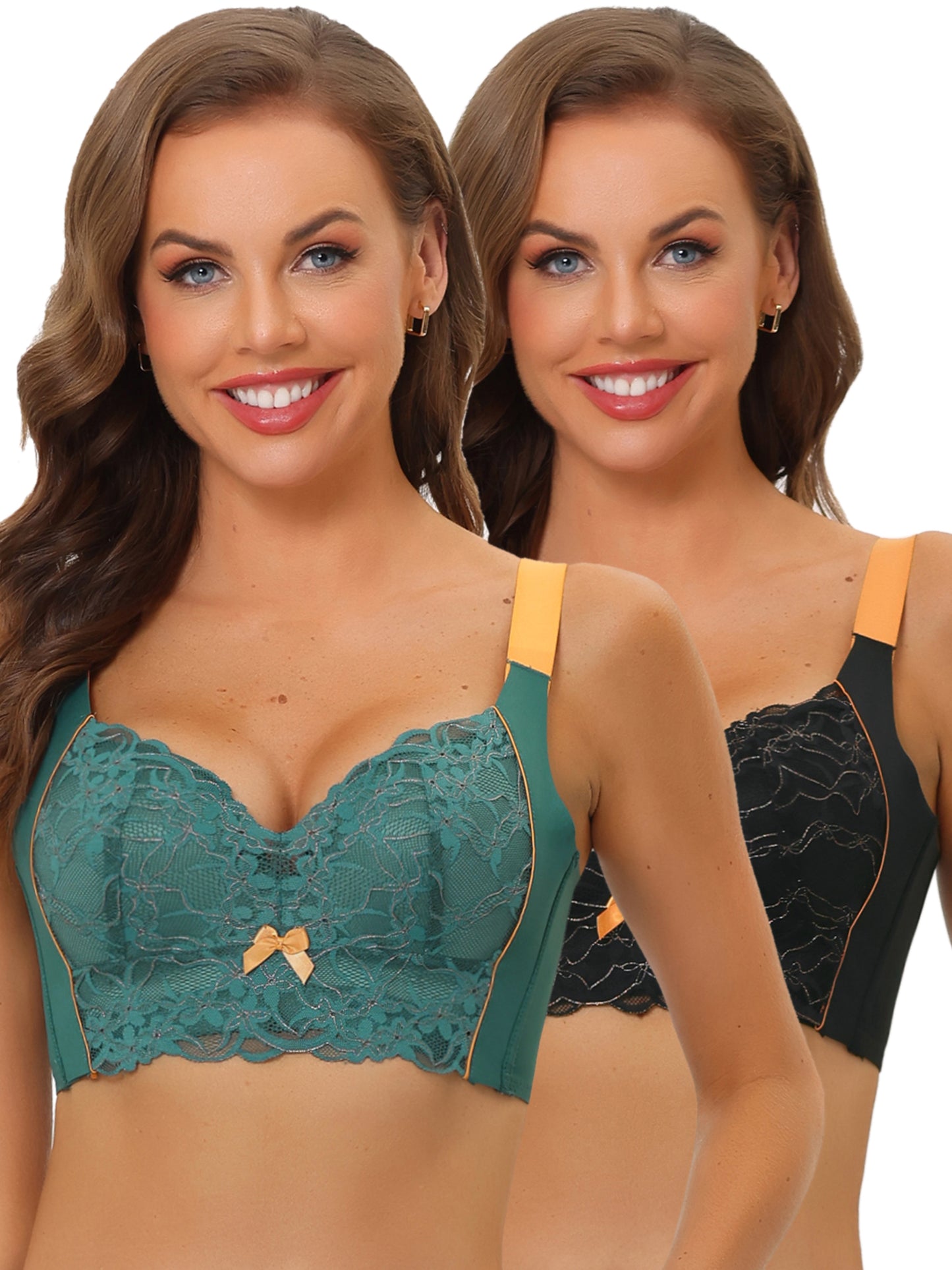 [PACK SALES] Women's 2 Pieces Full Coverage Bras Wide Straps High Back Padded Lace Push Up Bralette