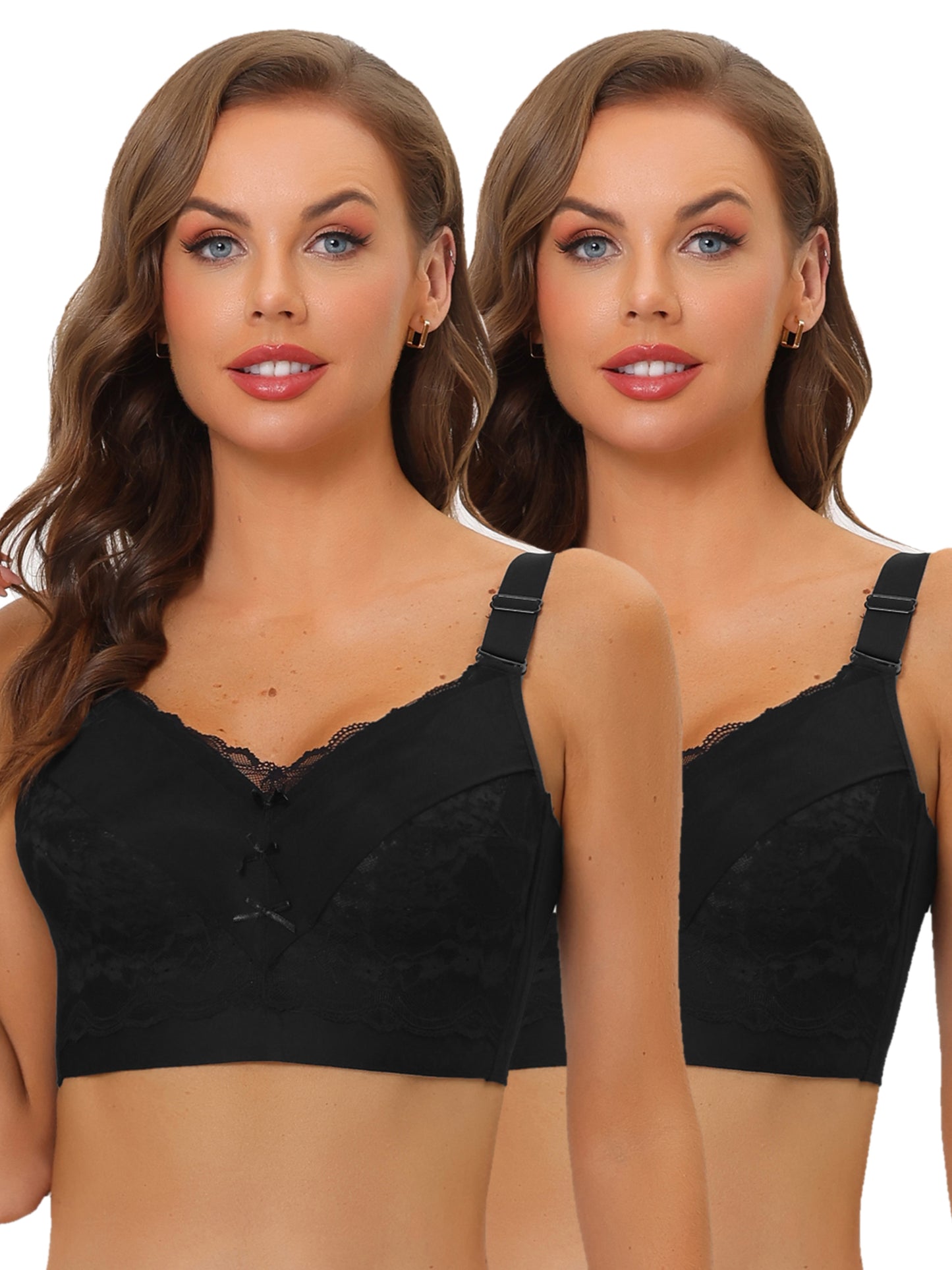 [PACK SALES] Women's 2 Pieces Full Coverage Bra Wide Straps Longline Hem Wirefree Bralette