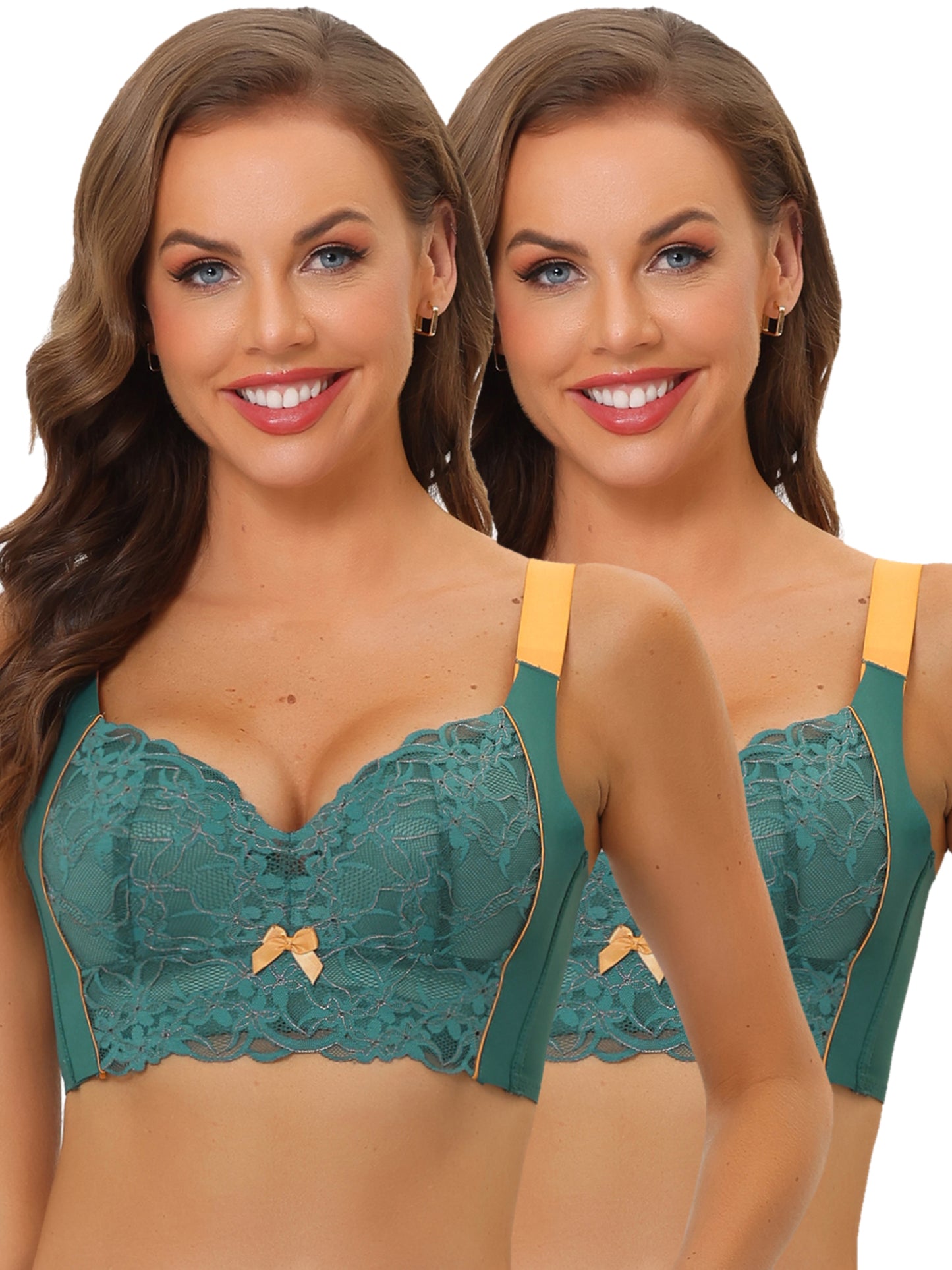[PACK SALES] Women's 2 Pieces Full Coverage Bras Wide Straps High Back Padded Lace Push Up Bralette
