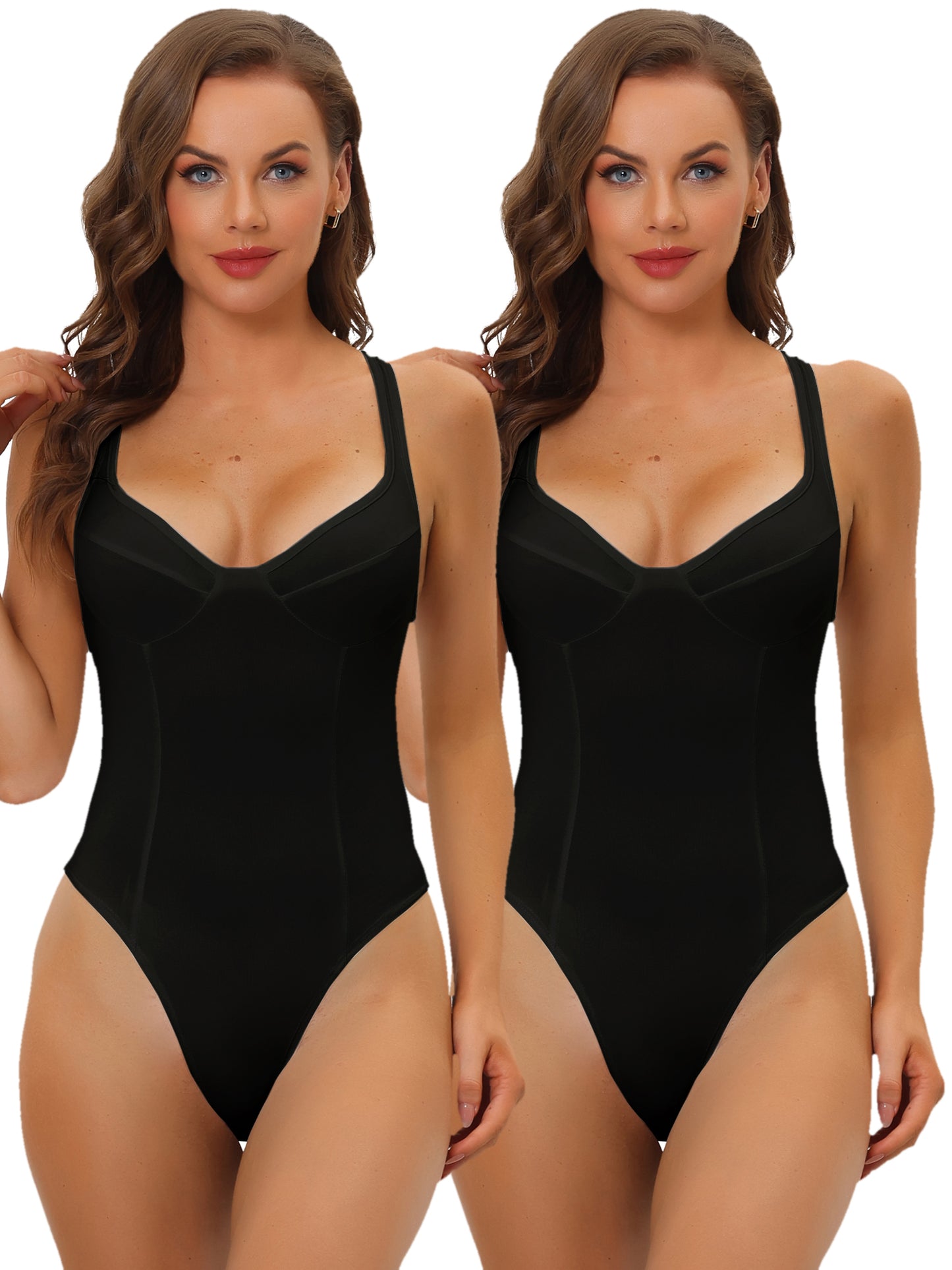 [PACK SALES] Women's 2 Pieces Deep V Neck Leotard Bodysuit Shapewear