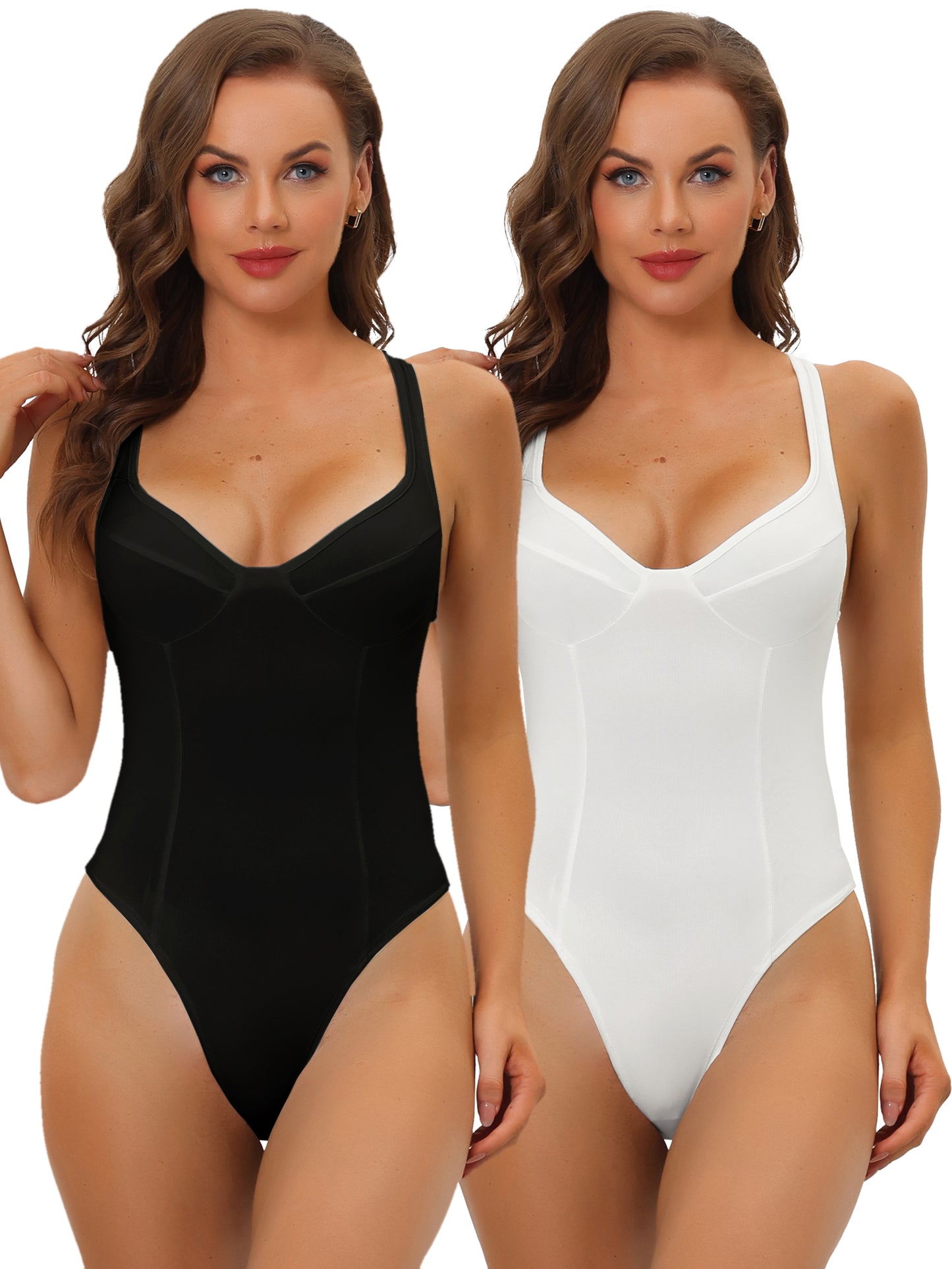 [PACK SALES] Women's 2 Pieces Deep V Neck Leotard Bodysuit Shapewear