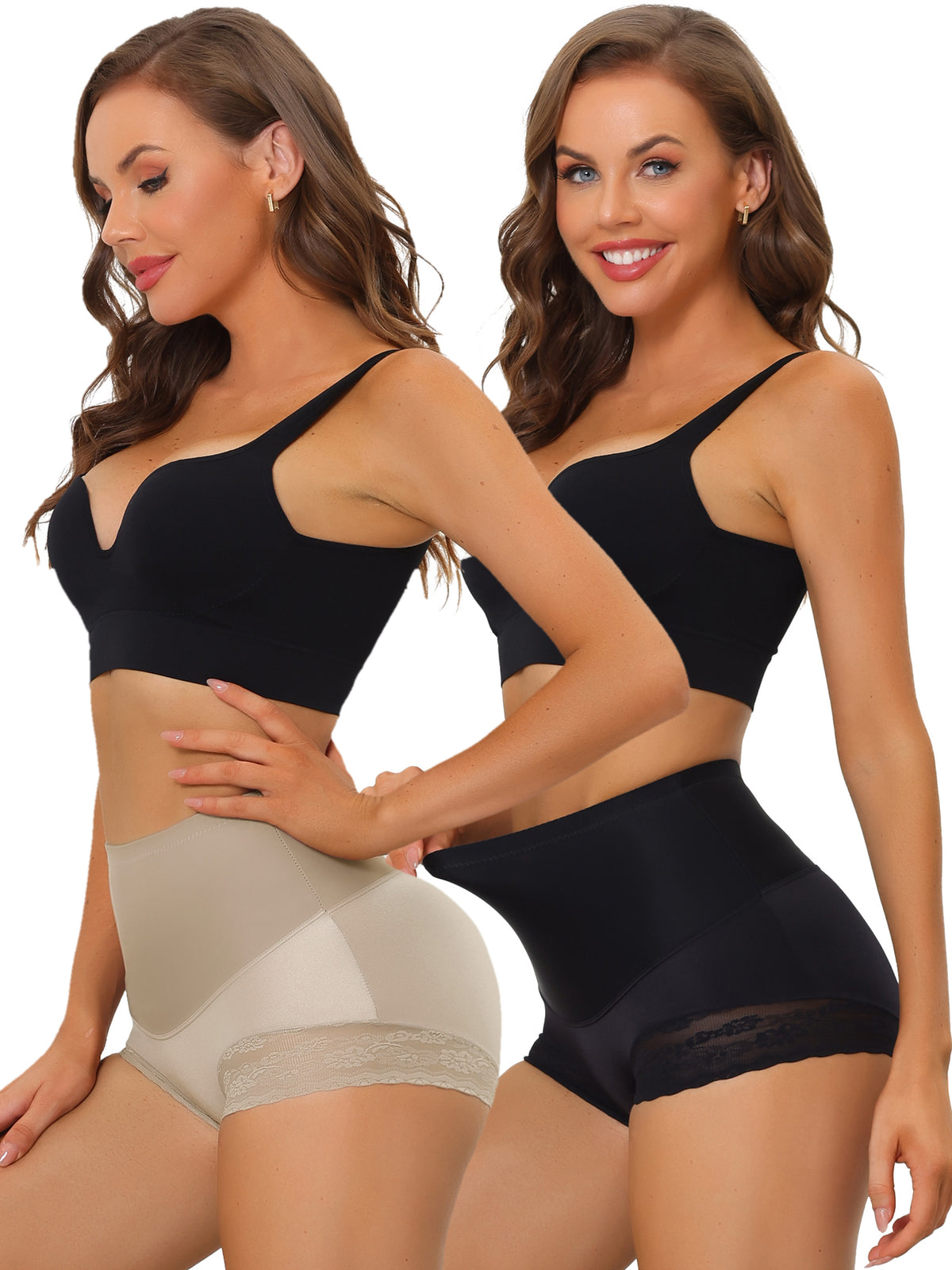 [PACK SALES] Women's 2 Pieces High Waisted Shapewear Butt Lifter Lace Panties Bodyshaper