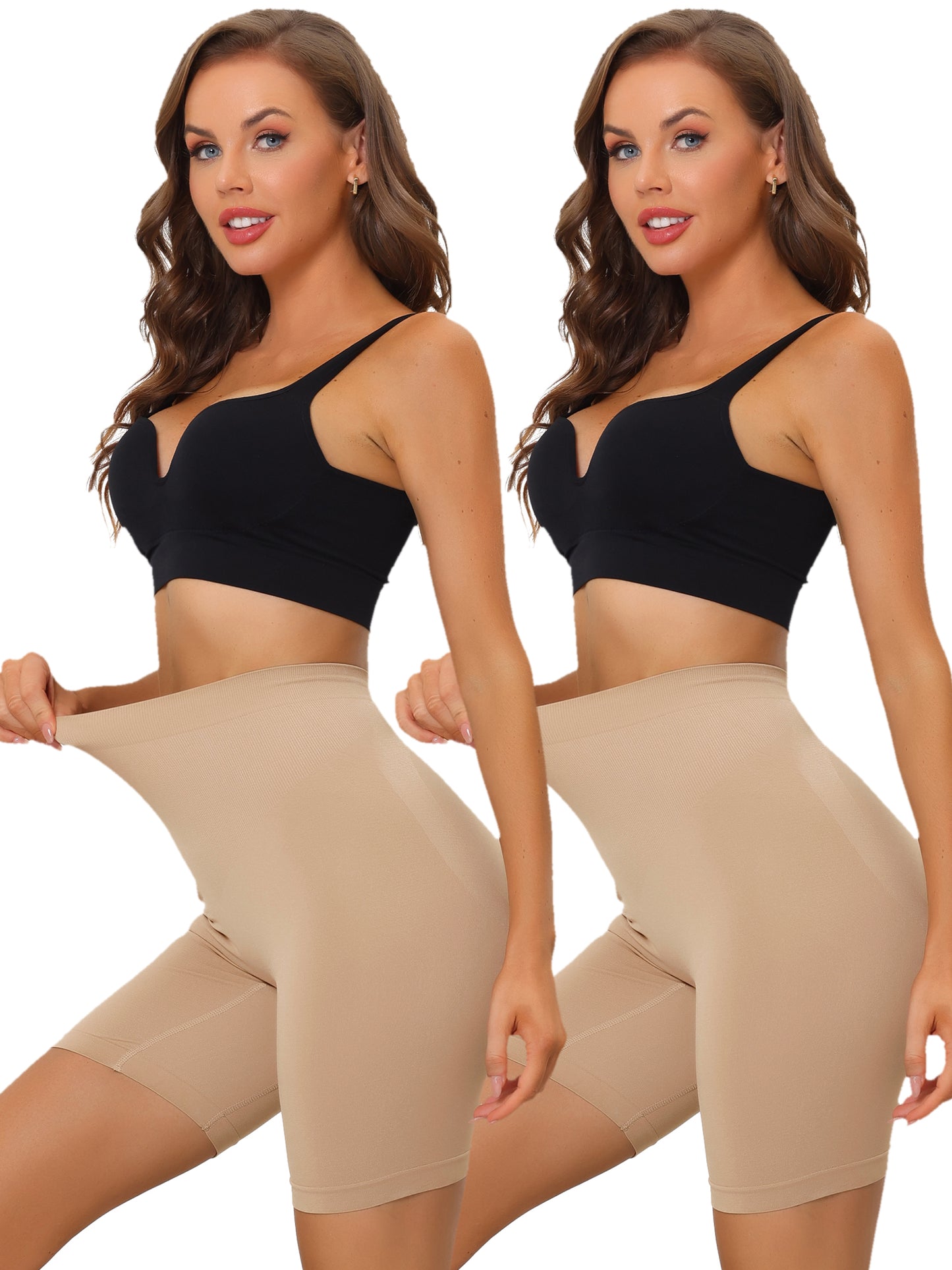 [PACK SALES] Women's 2 Pieces High Waisted Shapewear Slip Shorts Thigh Knickers Panties