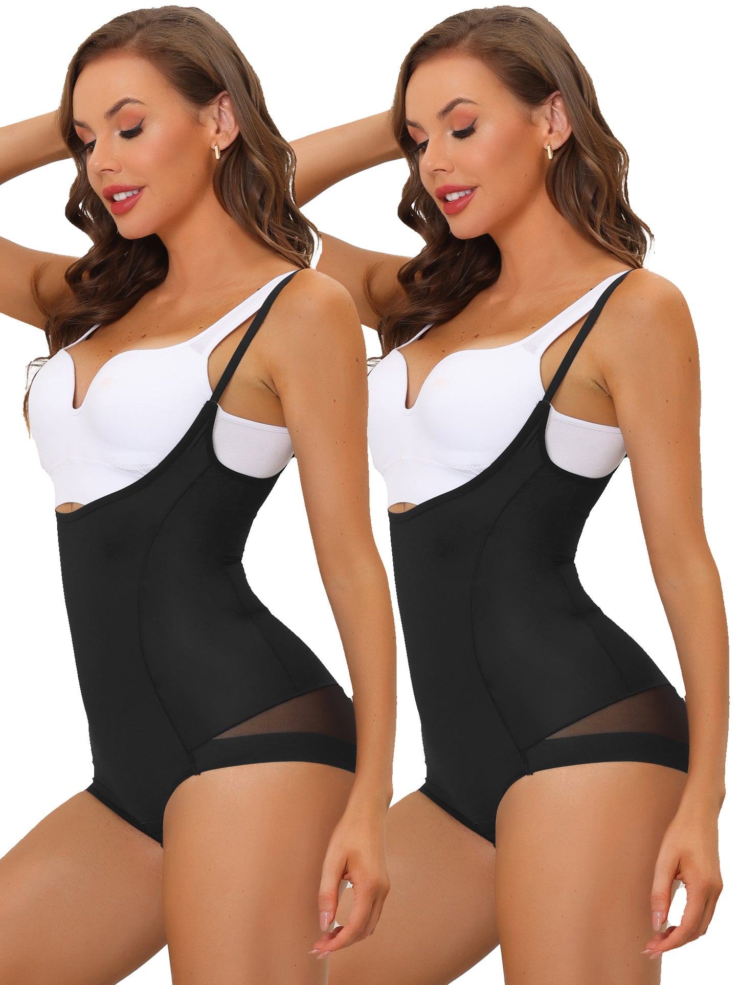 [PACK SALES] Women's 2 Pieces Mesh Full Shape Slimming Sculpting Adjustable Straps Bodysuit