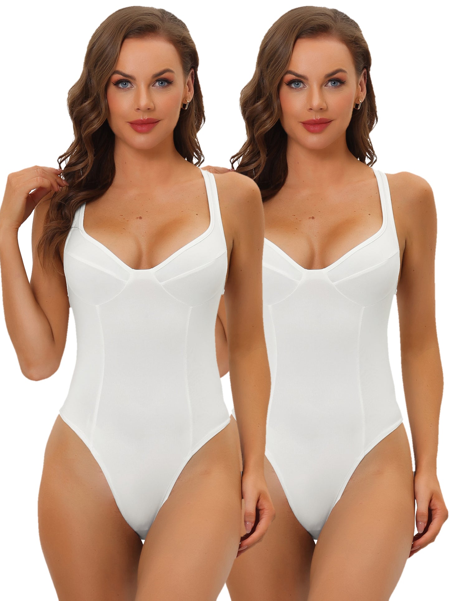 [PACK SALES] Women's 2 Pieces Deep V Neck Leotard Bodysuit Shapewear