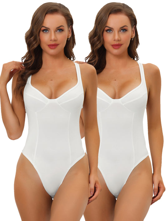 [PACK SALES] Women's 2 Pieces Deep V Neck Leotard Bodysuit Shapewear