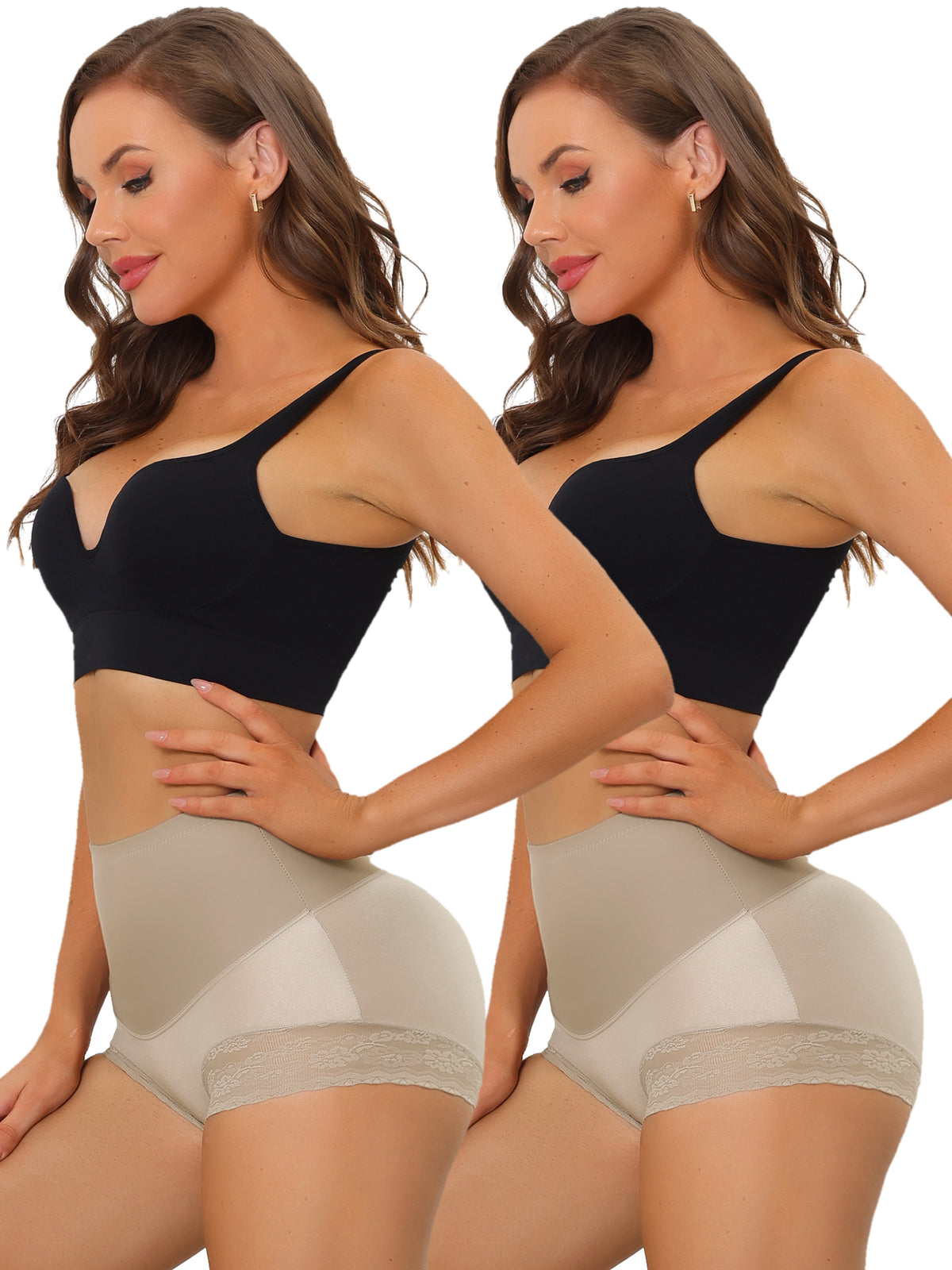 [PACK SALES] Women's 2 Pieces High Waisted Shapewear Butt Lifter Lace Panties Bodyshaper