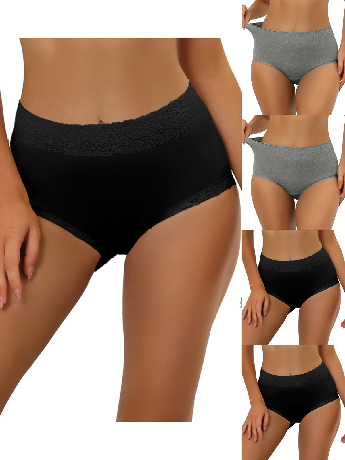 [PACK SALES] Women's 5 Pieces Cotton Underwear High-Rise Lace Trim Full Coverage Brief