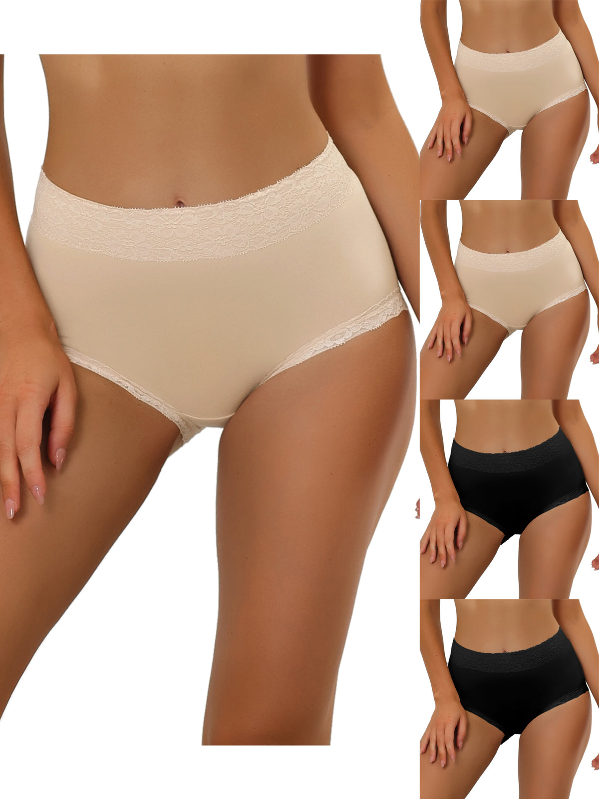 [PACK SALES] Women's 5 Pieces Cotton Underwear High-Rise Lace Trim Full Coverage Brief