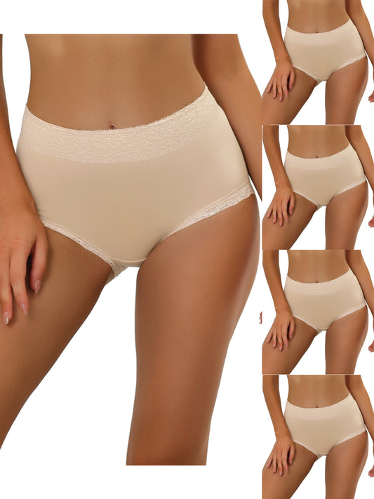 [PACK SALES] Women's 5 Pieces Cotton Underwear High-Rise Lace Trim Full Coverage Brief