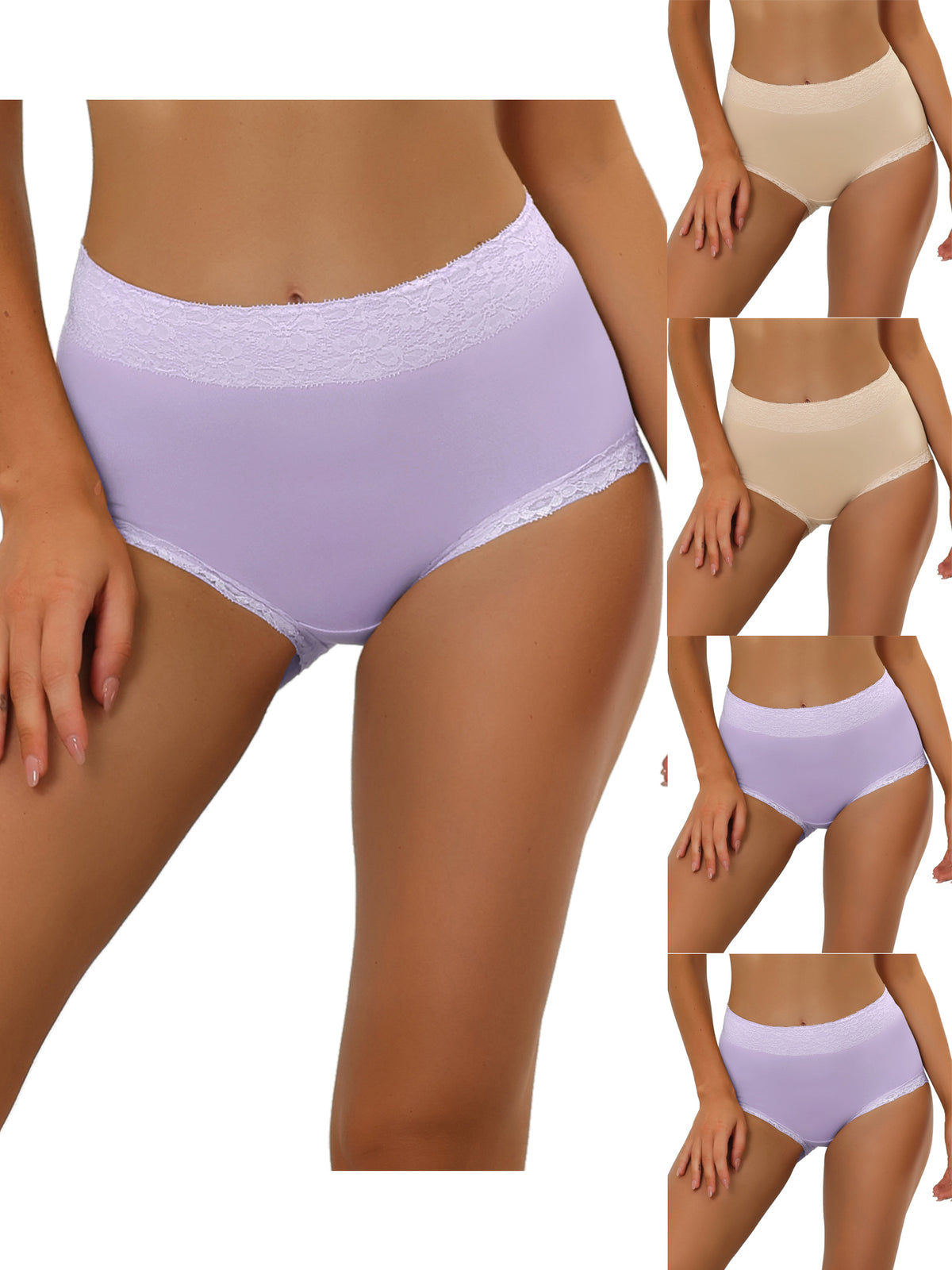 [PACK SALES] Women's 5 Pieces Cotton Underwear High-Rise Lace Trim Full Coverage Brief