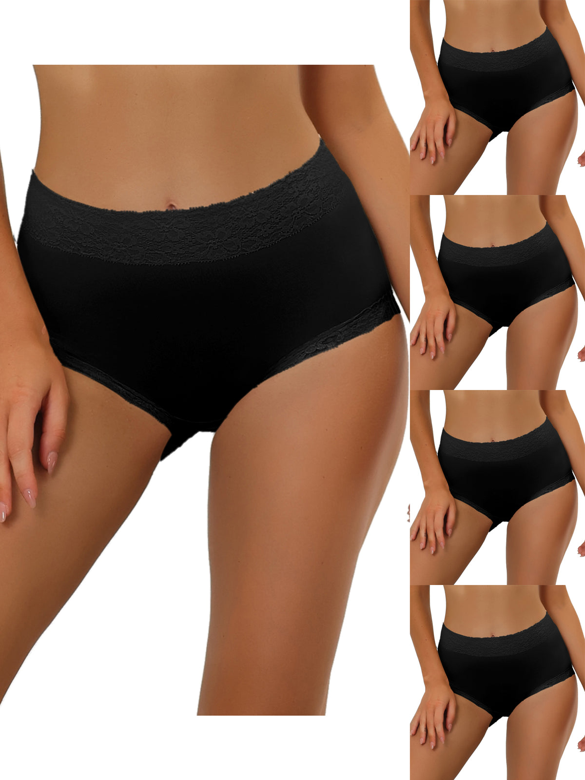 [PACK SALES] Women's 5 Pieces Cotton Underwear High-Rise Lace Trim Full Coverage Brief