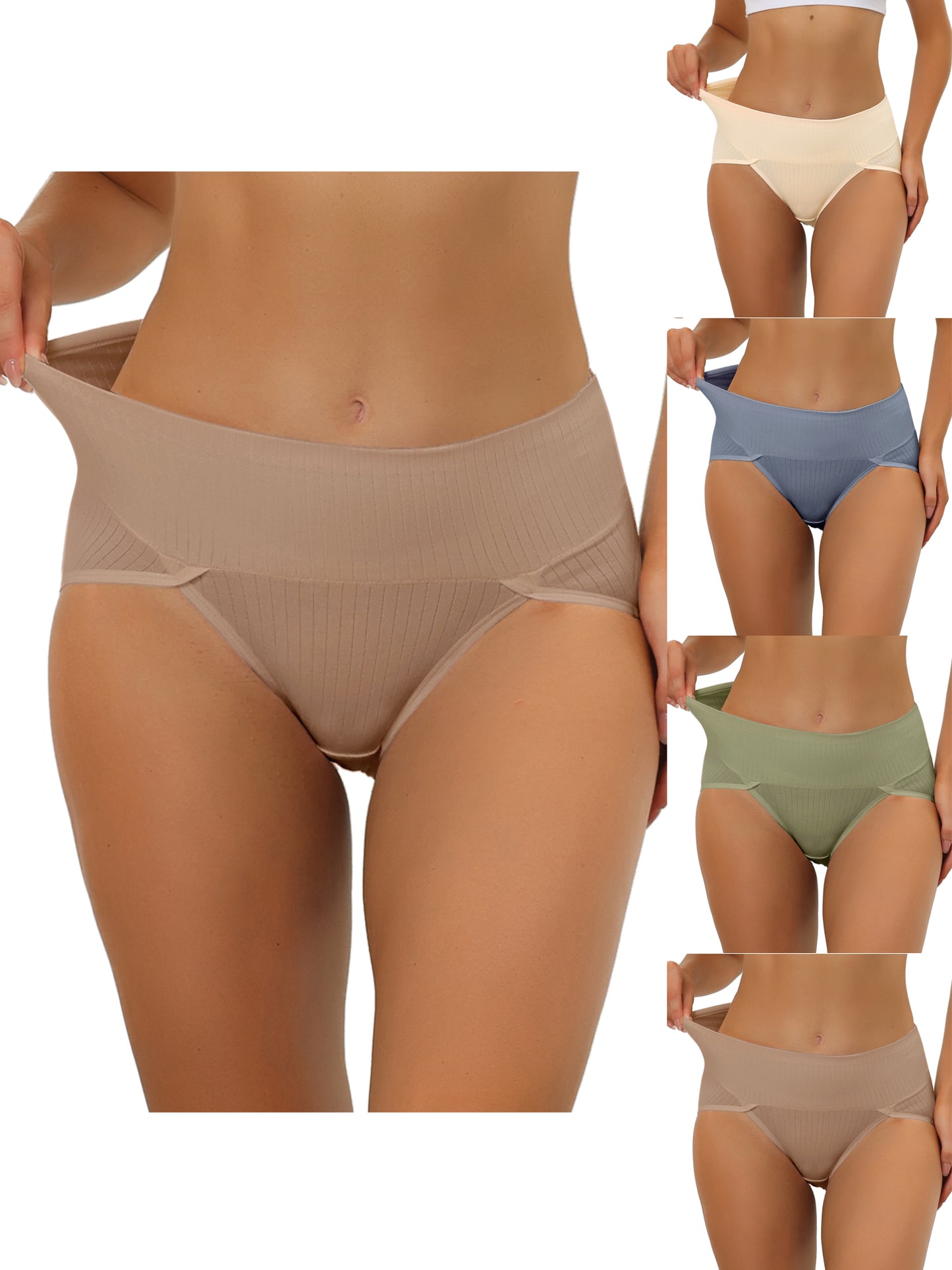 [PACK SALES] Women's 5 Pieces Hi-Cut Ribbed High Waist Briefs Underwear