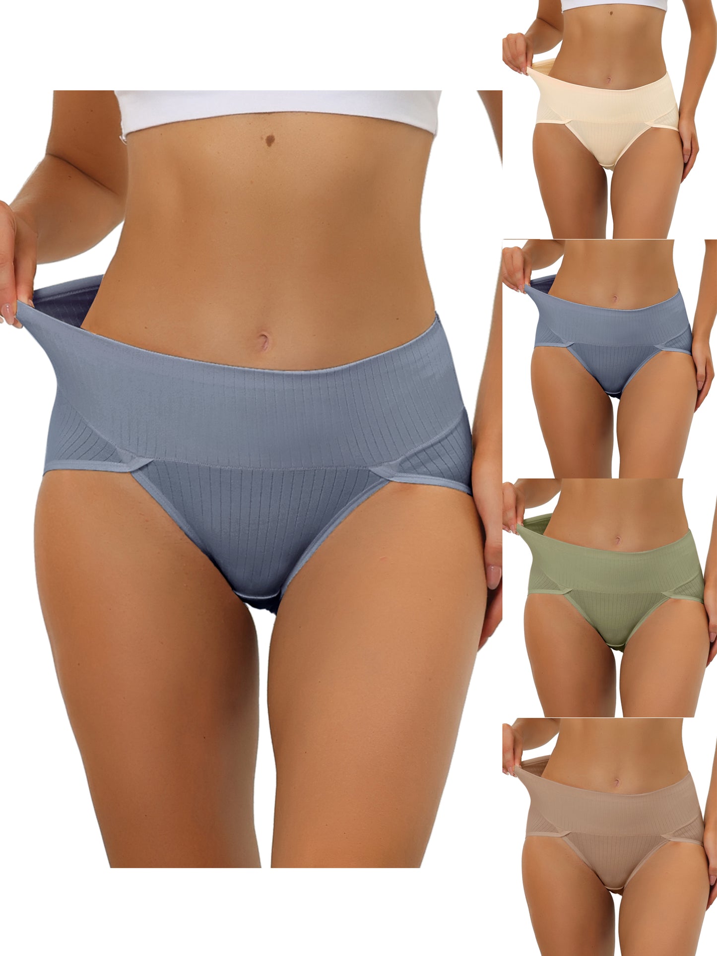 [PACK SALES] Women's 5 Pieces Hi-Cut Ribbed High Waist Briefs Underwear