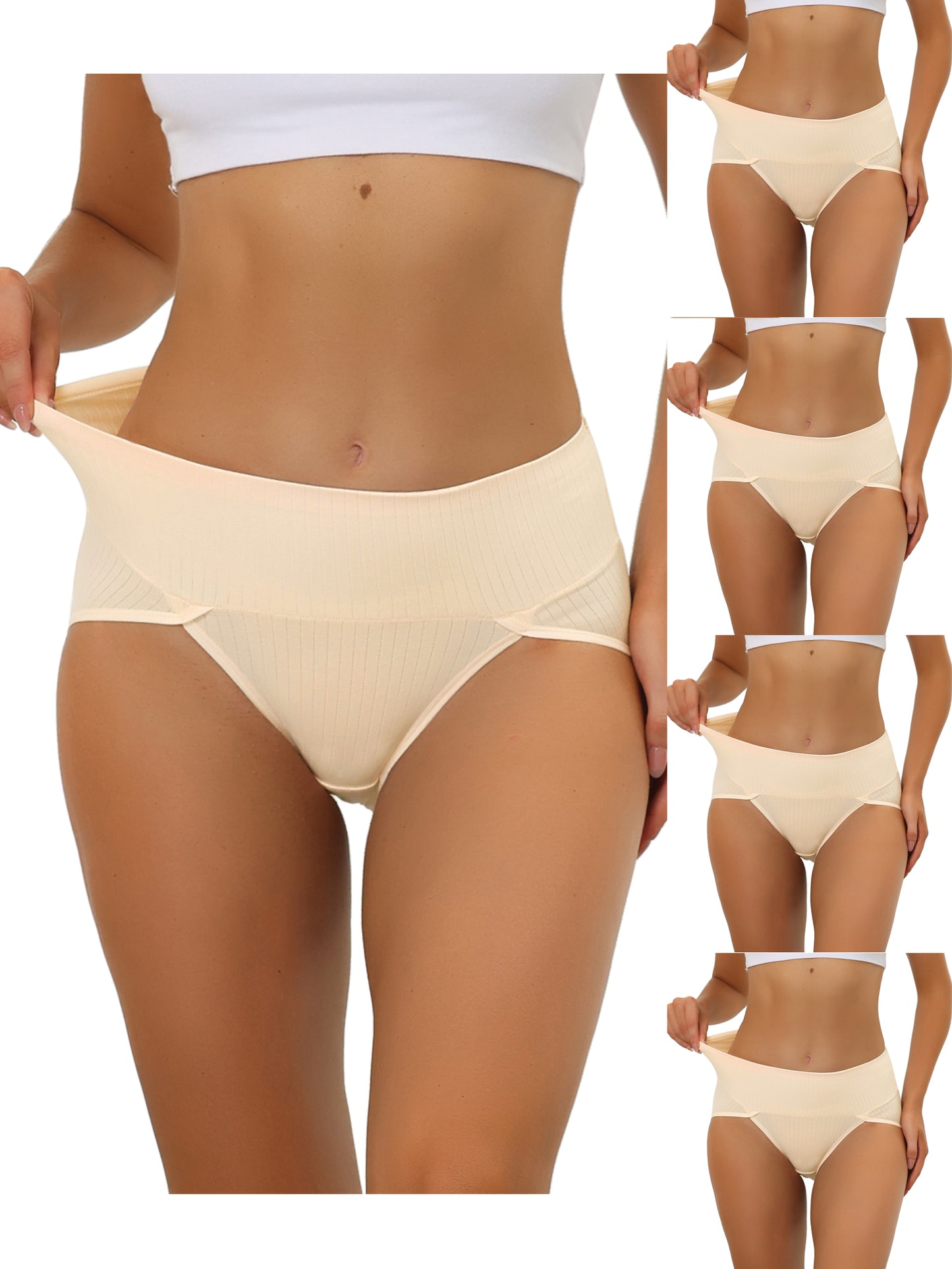 [PACK SALES] Women's 5 Pieces Hi-Cut Ribbed High Waist Briefs Underwear