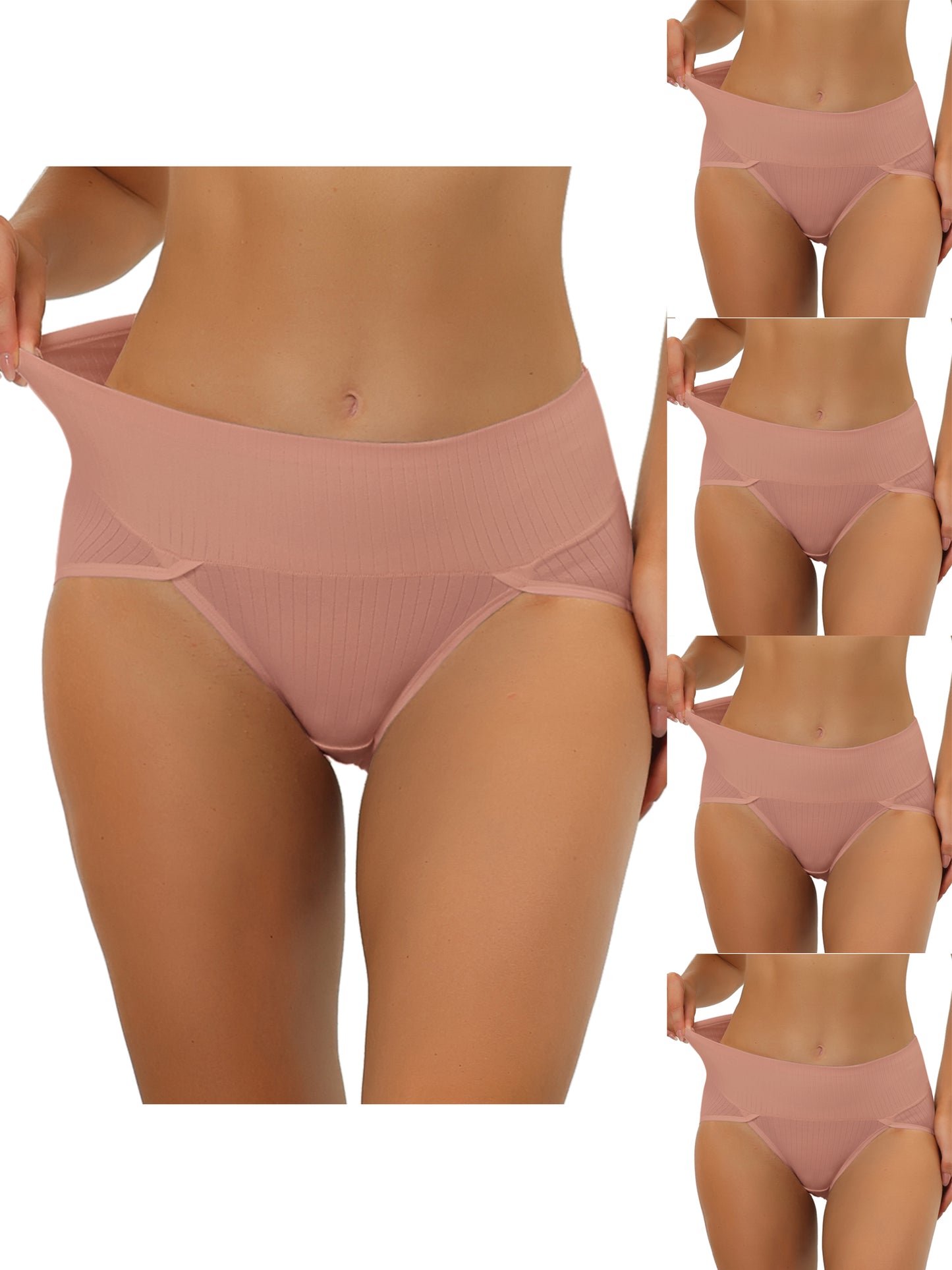 [PACK SALES] Women's 5 Pieces Hi-Cut Ribbed High Waist Briefs Underwear