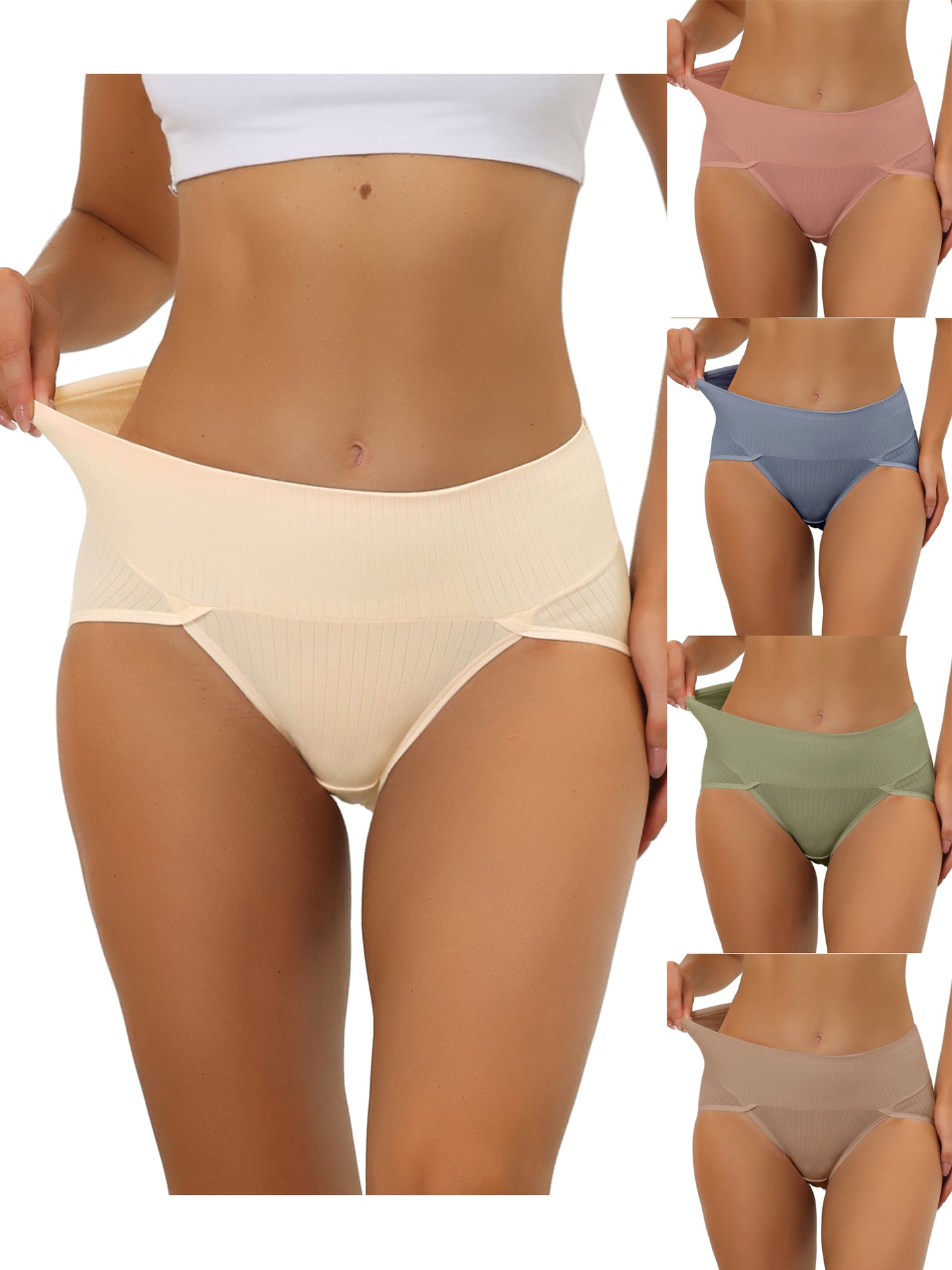 [PACK SALES] Women's 5 Pieces Hi-Cut Ribbed High Waist Briefs Underwear