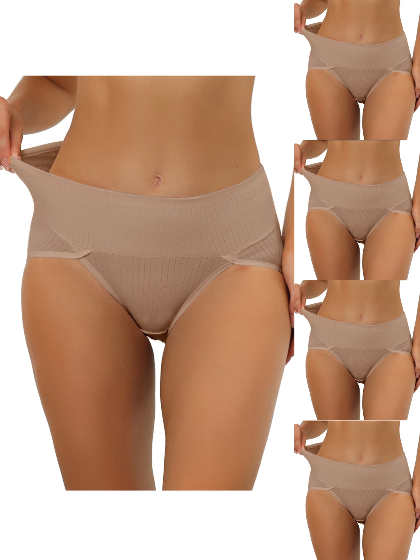 [PACK SALES] Women's 5 Pieces Hi-Cut Ribbed High Waist Briefs Underwear