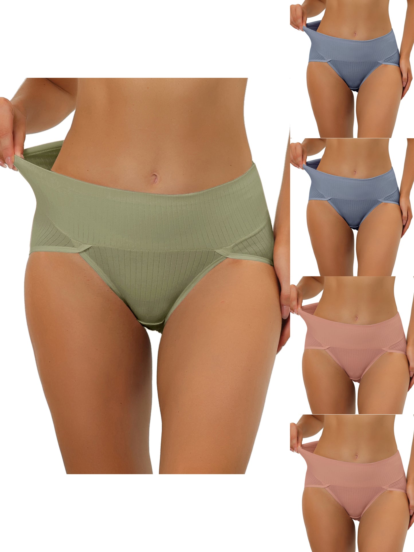 [PACK SALES] Women's 5 Pieces Hi-Cut Ribbed High Waist Briefs Underwear