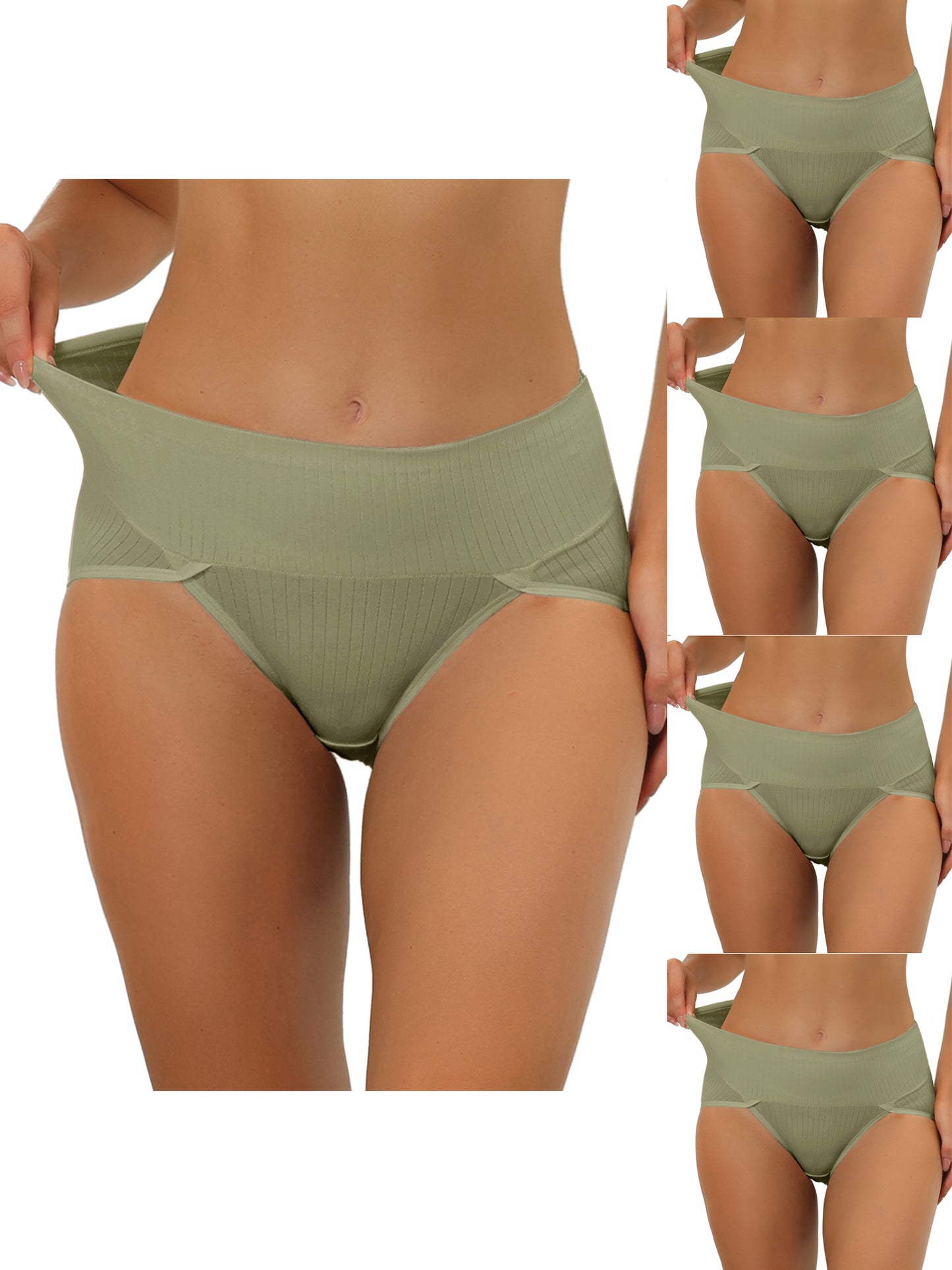 [PACK SALES] Women's 5 Pieces Hi-Cut Ribbed High Waist Briefs Underwear