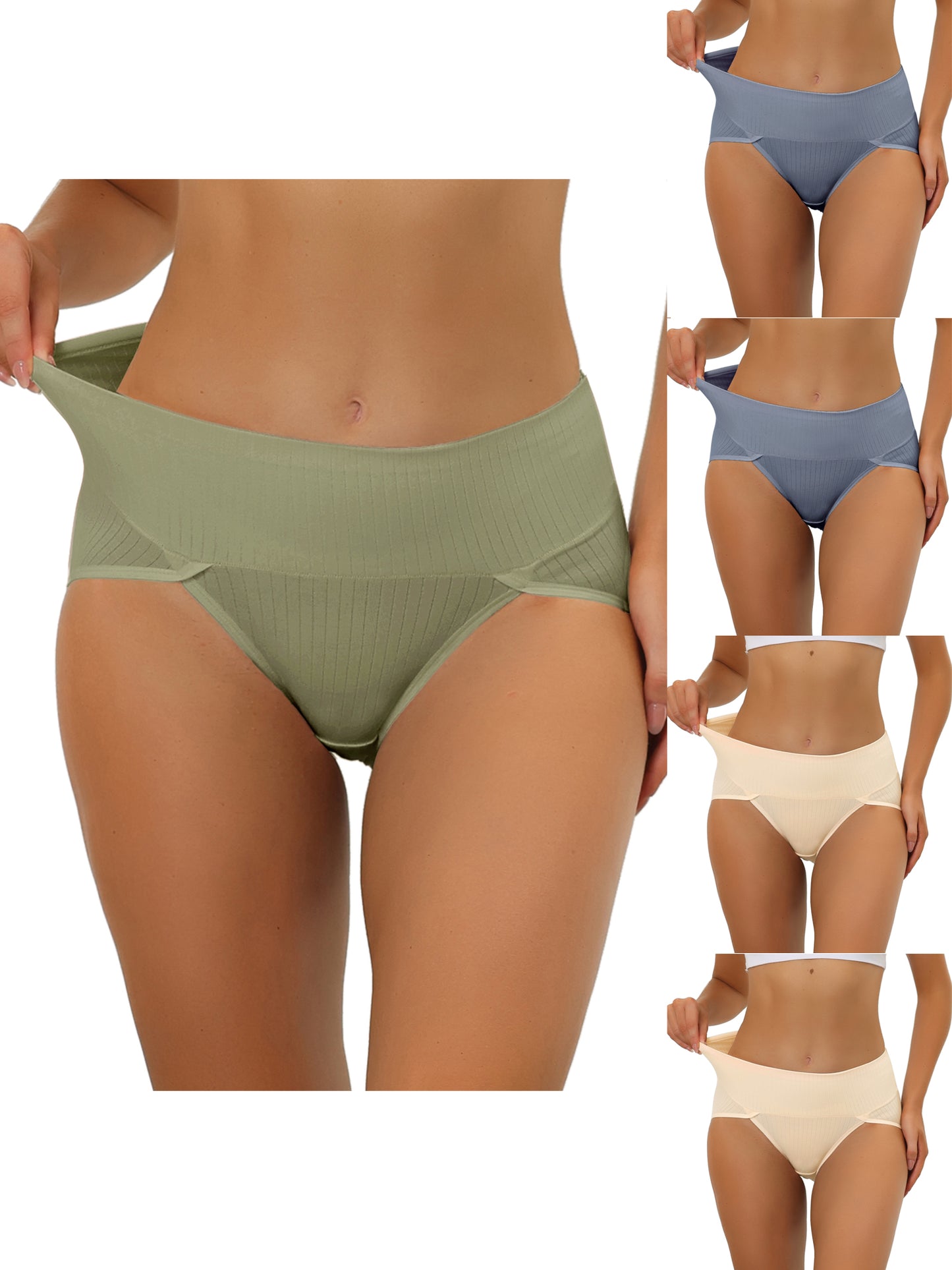 [PACK SALES] Women's 5 Pieces Hi-Cut Ribbed High Waist Briefs Underwear