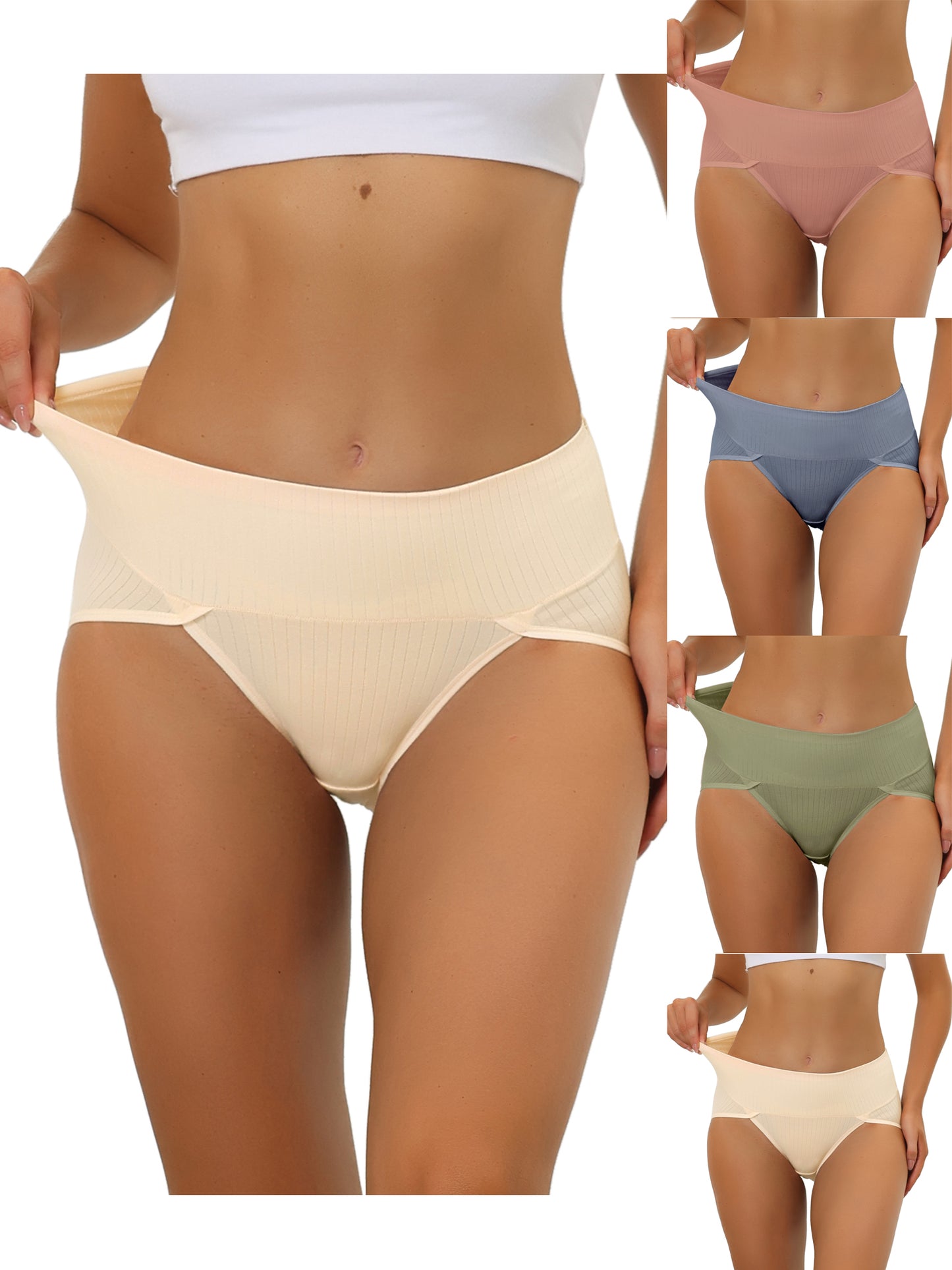 [PACK SALES] Women's 5 Pieces Hi-Cut Ribbed High Waist Briefs Underwear