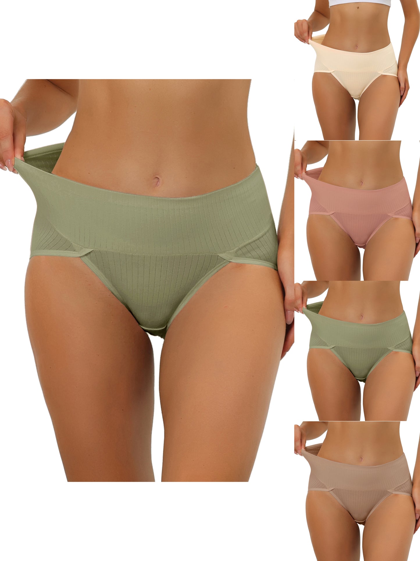 [PACK SALES] Women's 5 Pieces Hi-Cut Ribbed High Waist Briefs Underwear