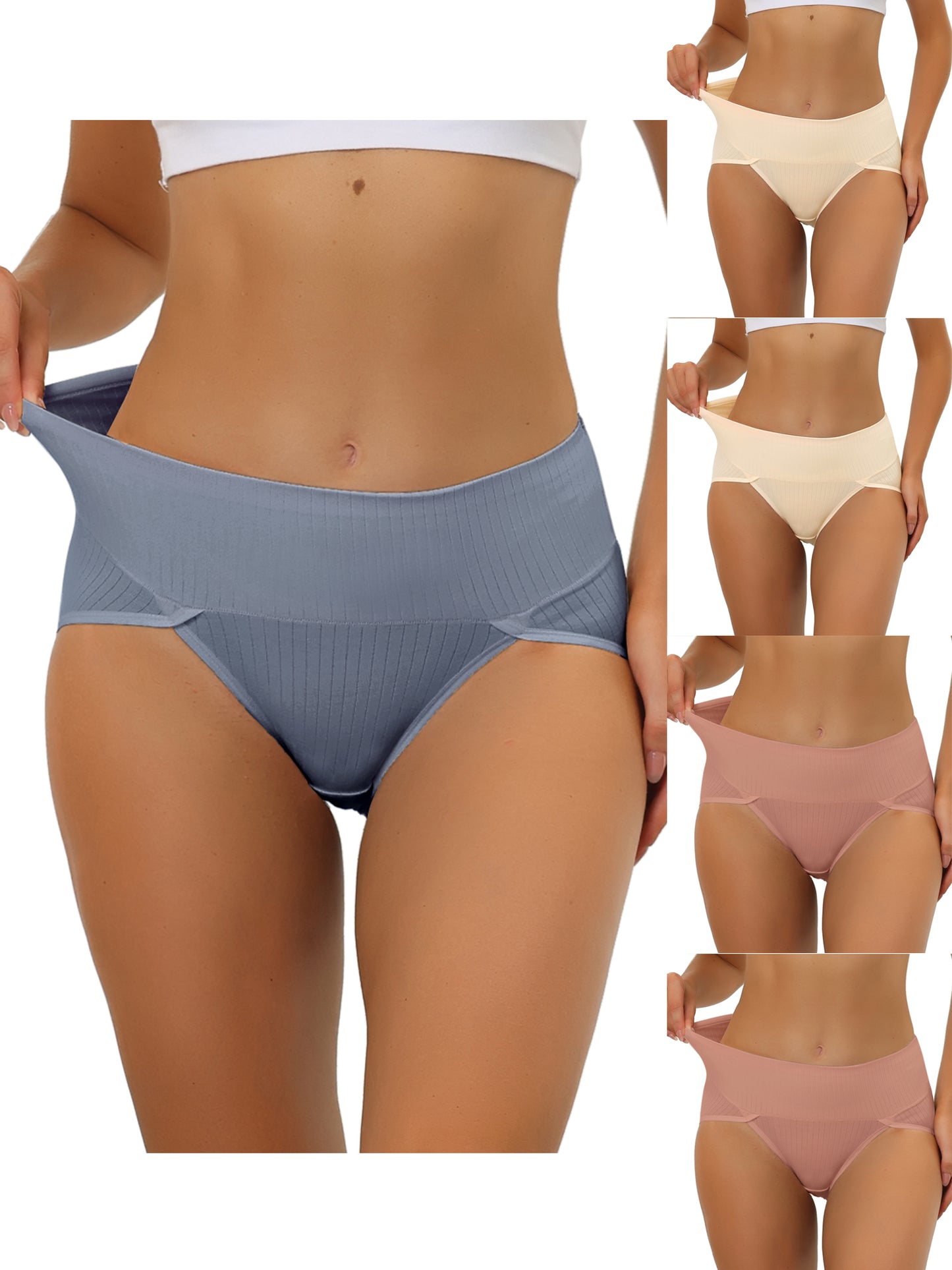 [PACK SALES] Women's 5 Pieces Hi-Cut Ribbed High Waist Briefs Underwear