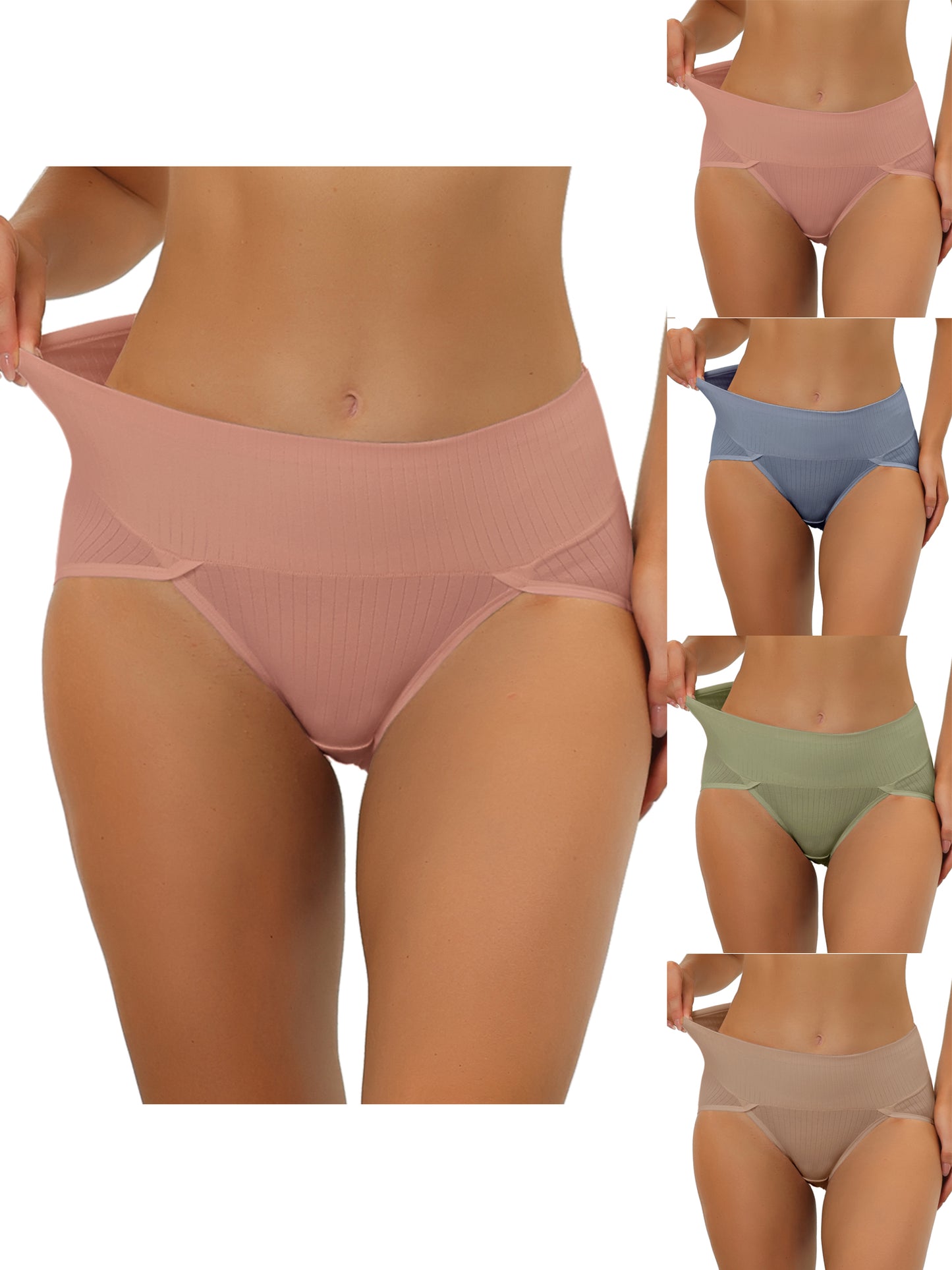 [PACK SALES] Women's 5 Pieces Hi-Cut Ribbed High Waist Briefs Underwear