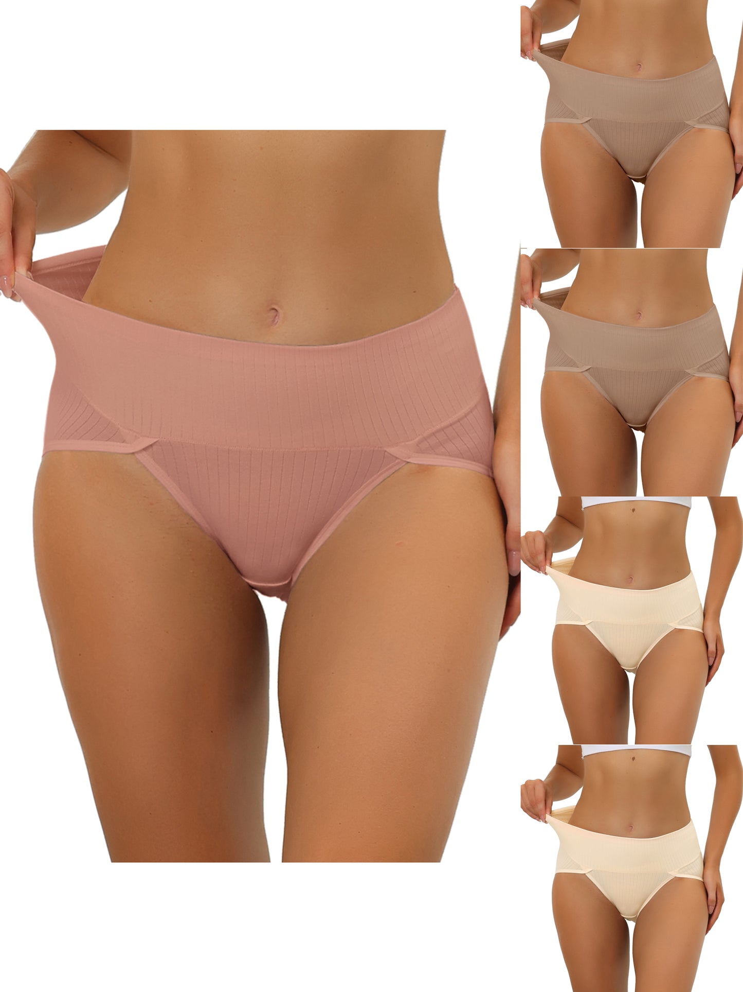 [PACK SALES] Women's 5 Pieces Hi-Cut Ribbed High Waist Briefs Underwear