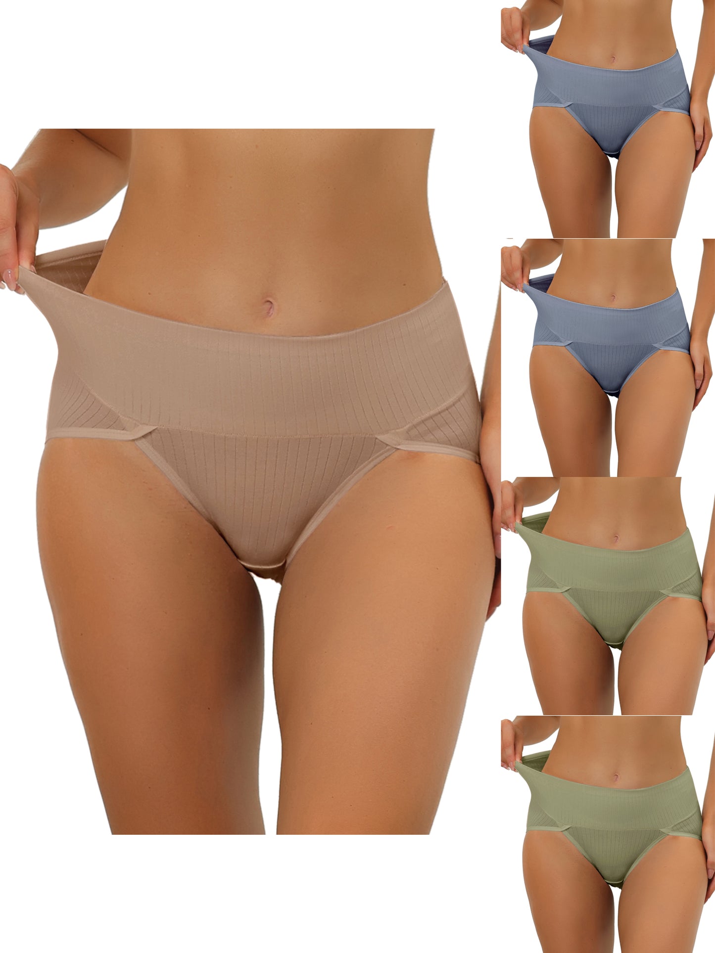 [PACK SALES] Women's 5 Pieces Hi-Cut Ribbed High Waist Briefs Underwear