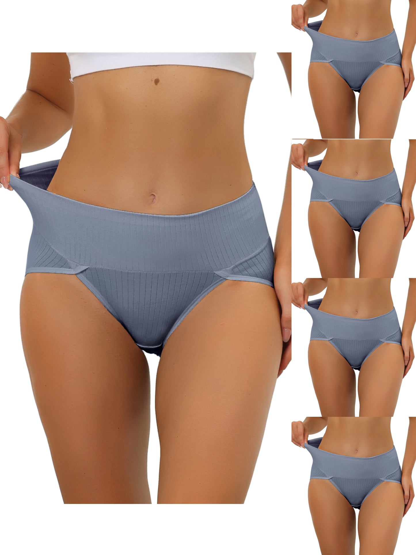 [PACK SALES] Women's 5 Pieces Hi-Cut Ribbed High Waist Briefs Underwear
