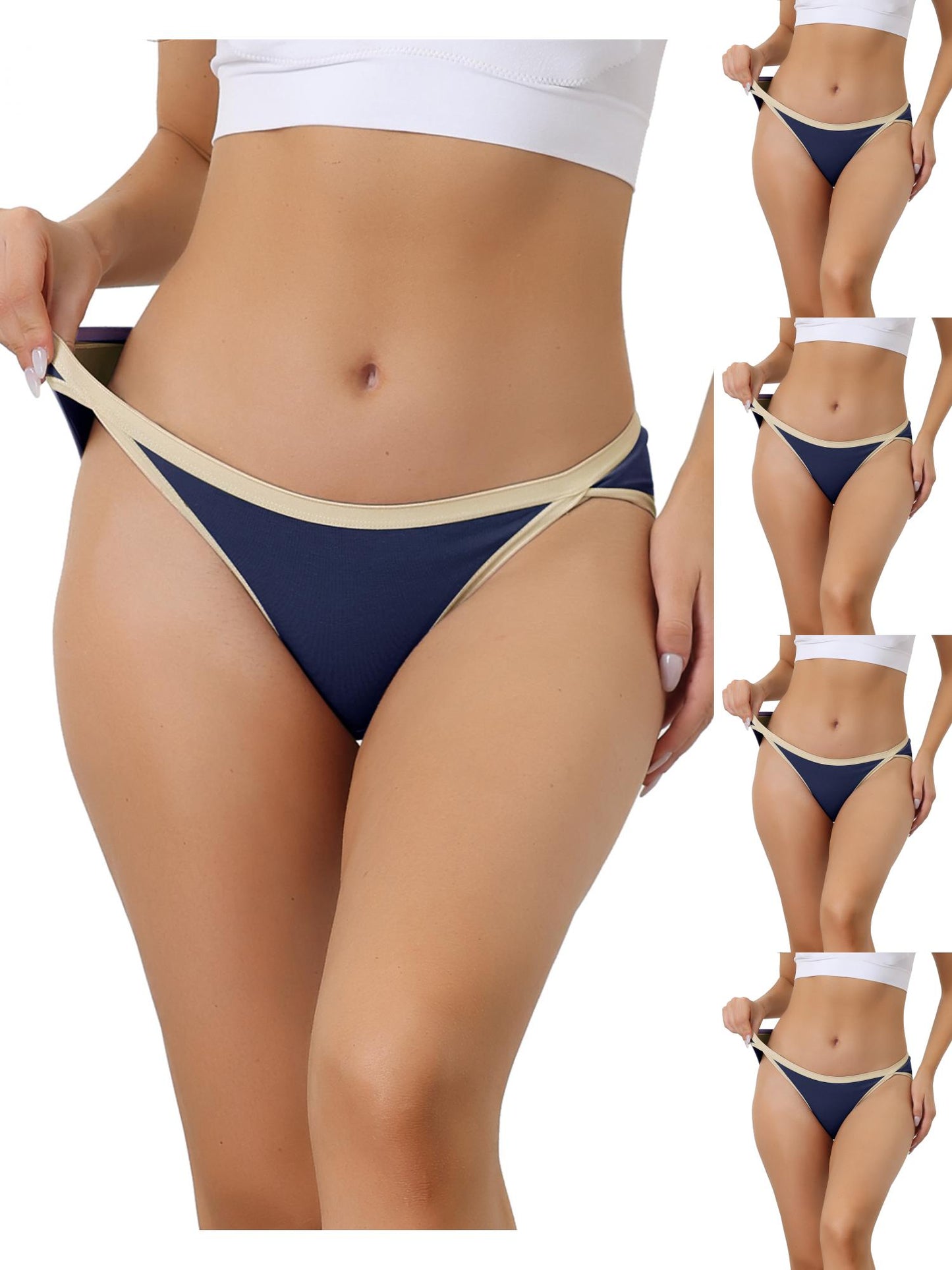 [PACK SALES] Women's 5 Pieces Cotton Underwear Low Waist Stretchy Hipster Briefs