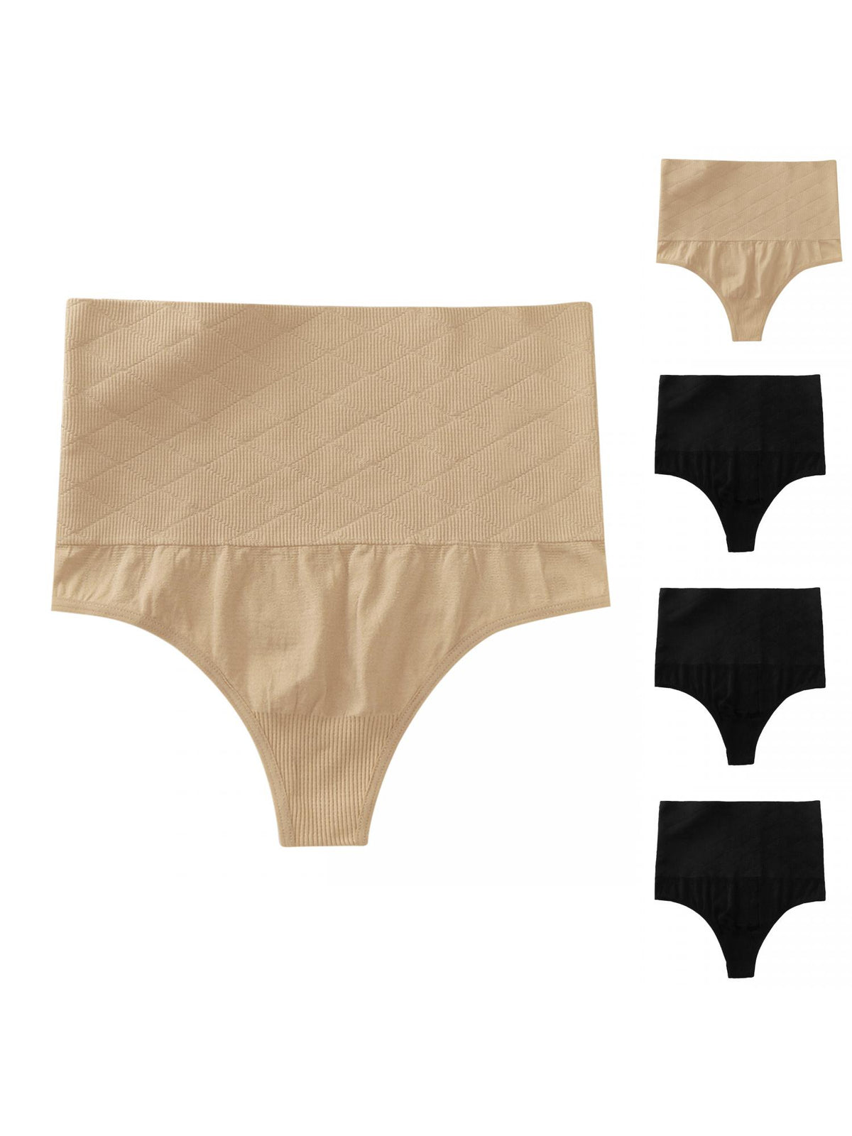 [PACK SALES] Women's 5 Pieces Thong Panties Shapewear High Waist Solid Briefs