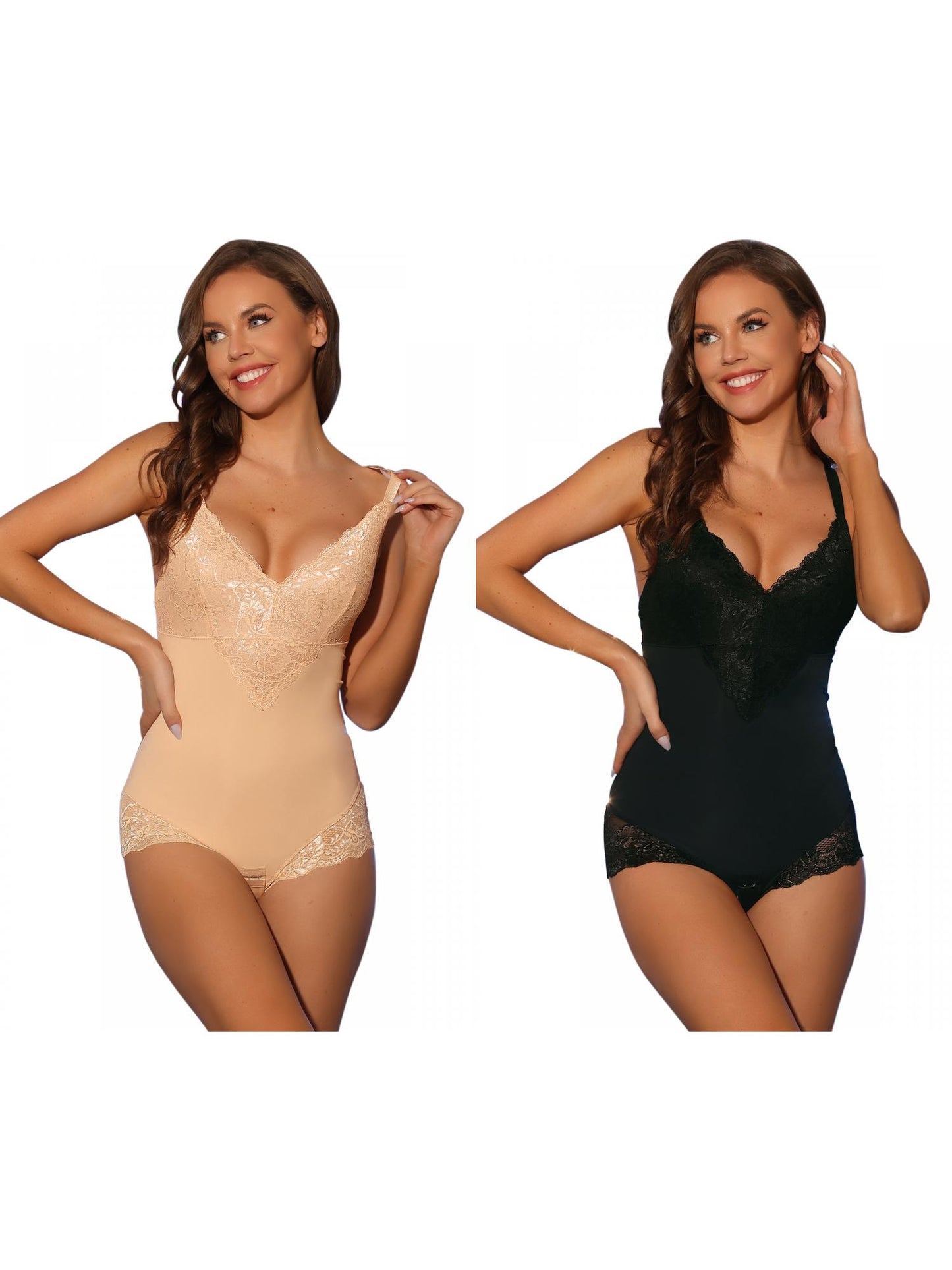 [PACK SALES] Women's 2 Pieces Lace Shapewear Bodysuit Adjustable Straps Backless V Neck