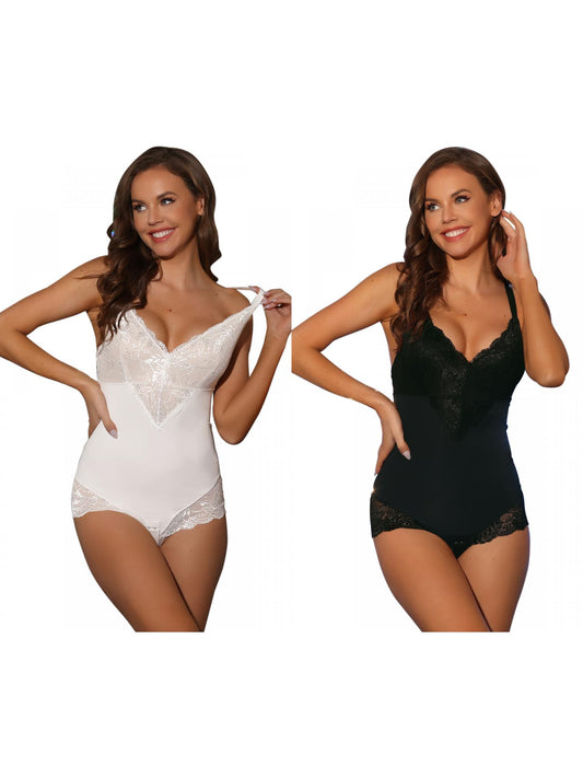 [PACK SALES] Women's 2 Pieces Lace Shapewear Bodysuit Adjustable Straps Backless V Neck