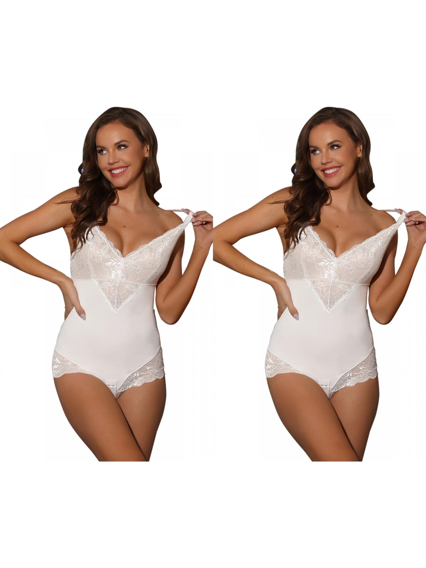 [PACK SALES] Women's 2 Pieces Lace Shapewear Bodysuit Adjustable Straps Backless V Neck