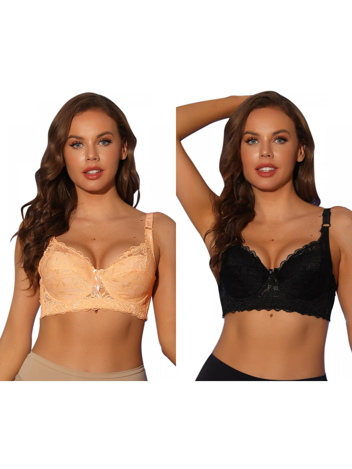 [PACK SALES] Women's 2 Pieces Bras Underwired Lace Fixed Adjustable Straps Push-up Bralette