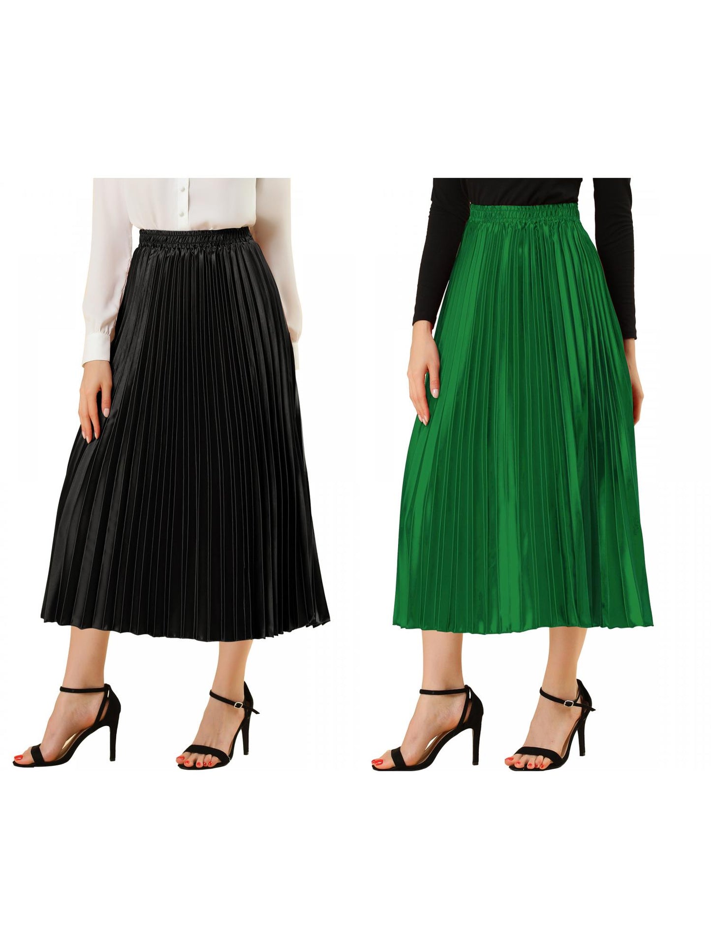 [PACK SALES] Women's 2 Pieces Elastic Waist Metallic Shiny Accordion Pleated Midi Skirt