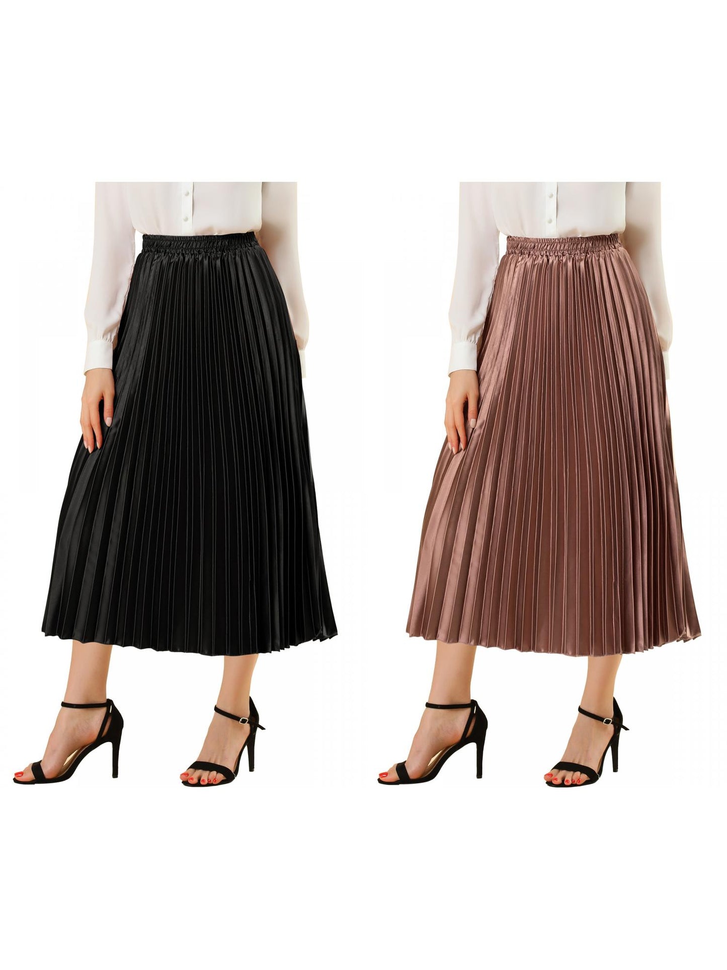 [PACK SALES] Women's 2 Pieces Elastic Waist Metallic Shiny Accordion Pleated Midi Skirt