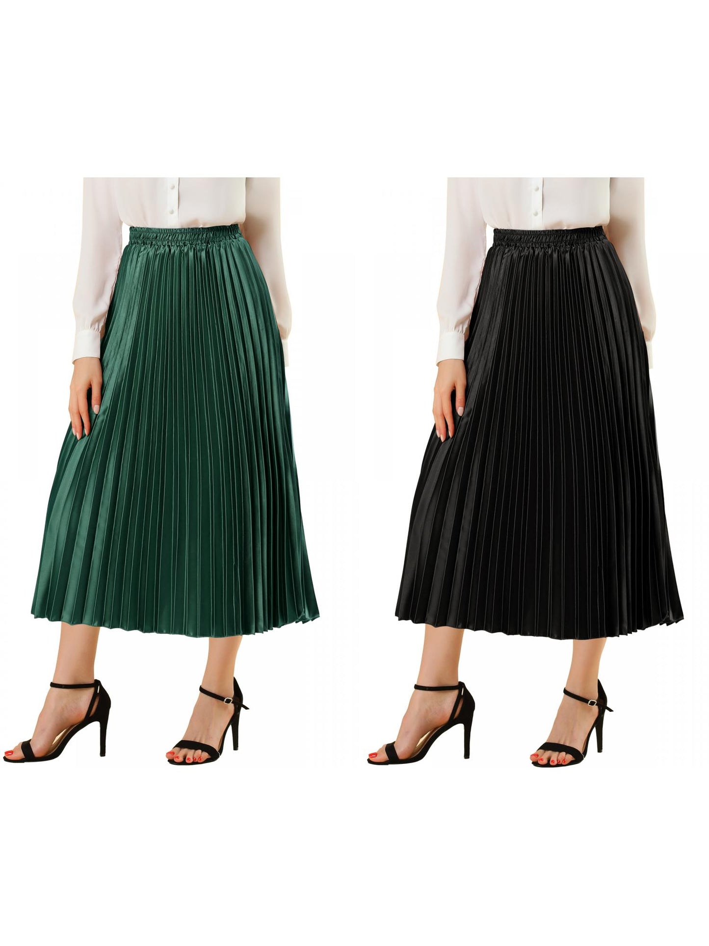 [PACK SALES] Women's 2 Pieces Elastic Waist Metallic Shiny Accordion Pleated Midi Skirt