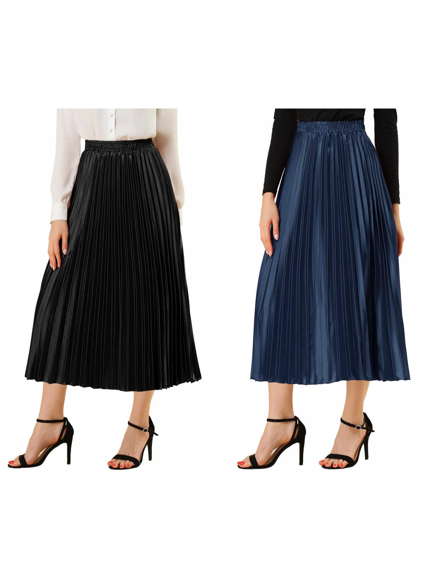 [PACK SALES] Women's 2 Pieces Elastic Waist Metallic Shiny Accordion Pleated Midi Skirt