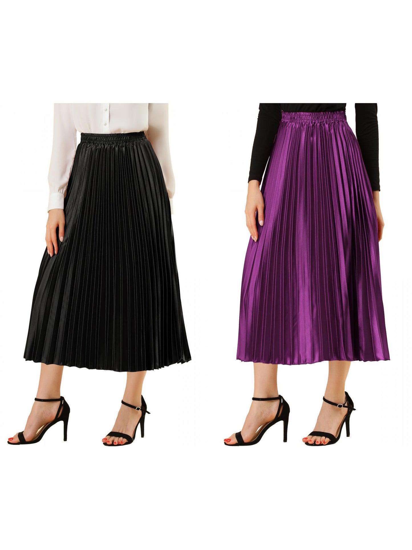 [PACK SALES] Women's 2 Pieces Elastic Waist Metallic Shiny Accordion Pleated Midi Skirt