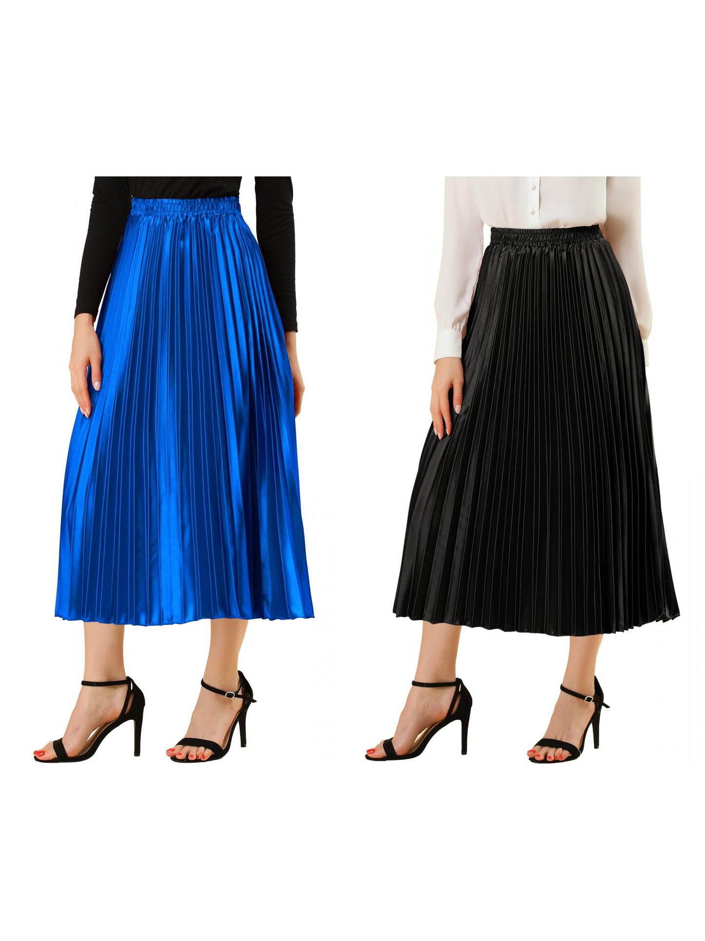 [PACK SALES] Women's 2 Pieces Elastic Waist Metallic Shiny Accordion Pleated Midi Skirt